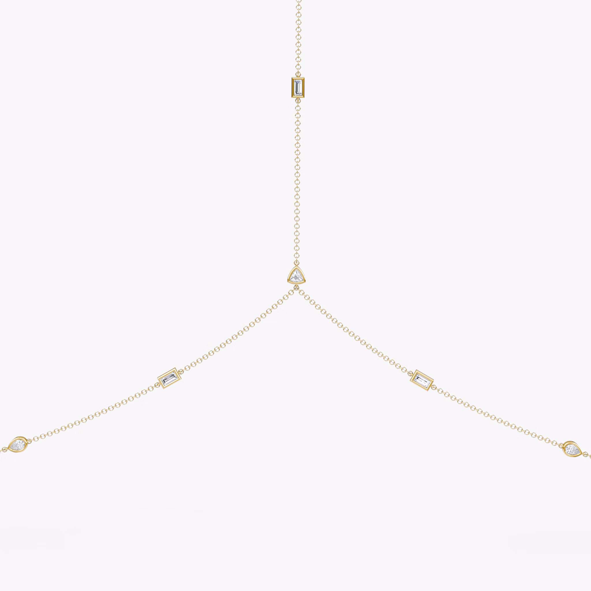 Mixed Shape Station Body Chain | trillion+marquise+pear+baguette+round-brilliant | 14k | Yellow Gold