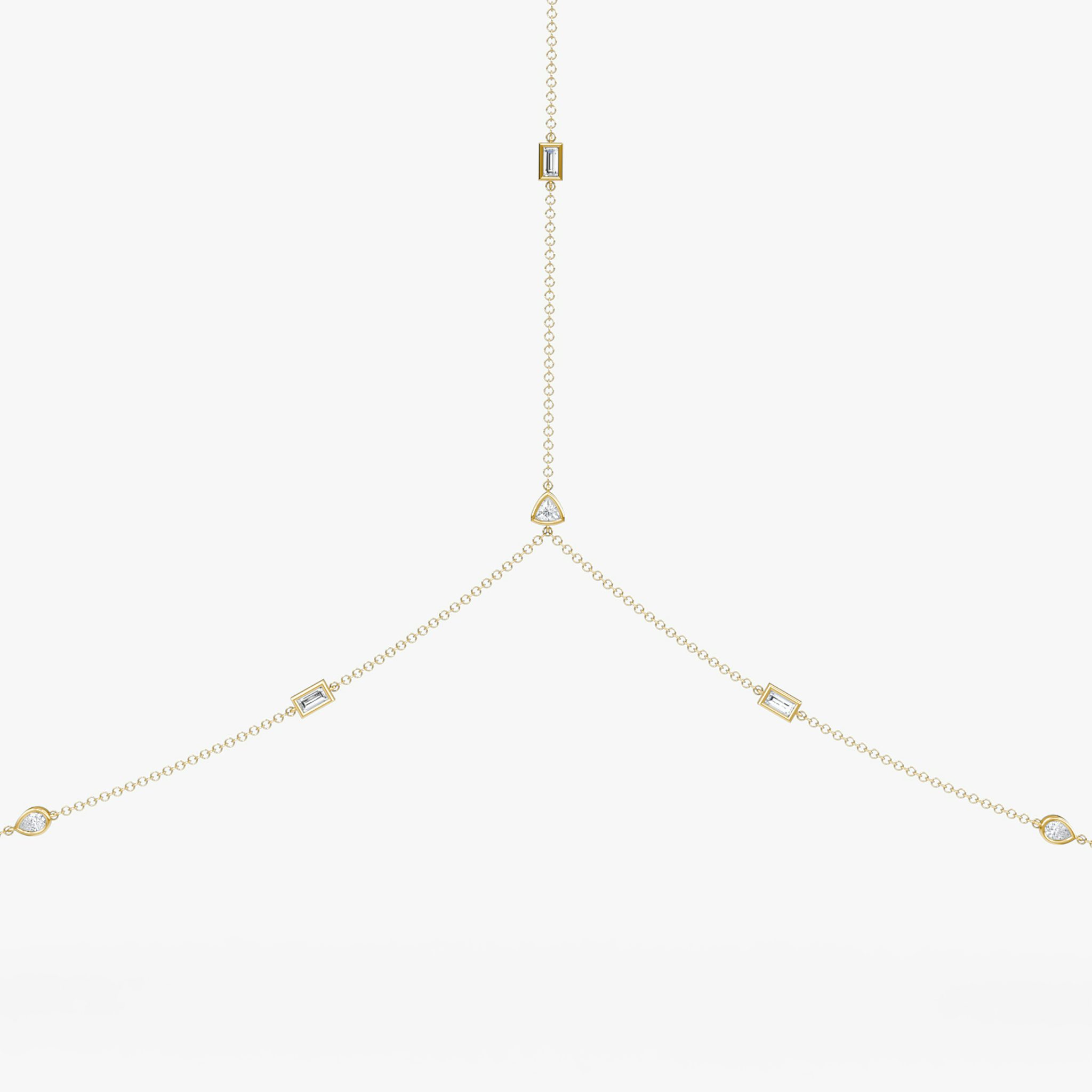 Mixed Shape Station Body Chain | trillion+marquise+pear+baguette+round-brilliant | 14k | Yellow Gold