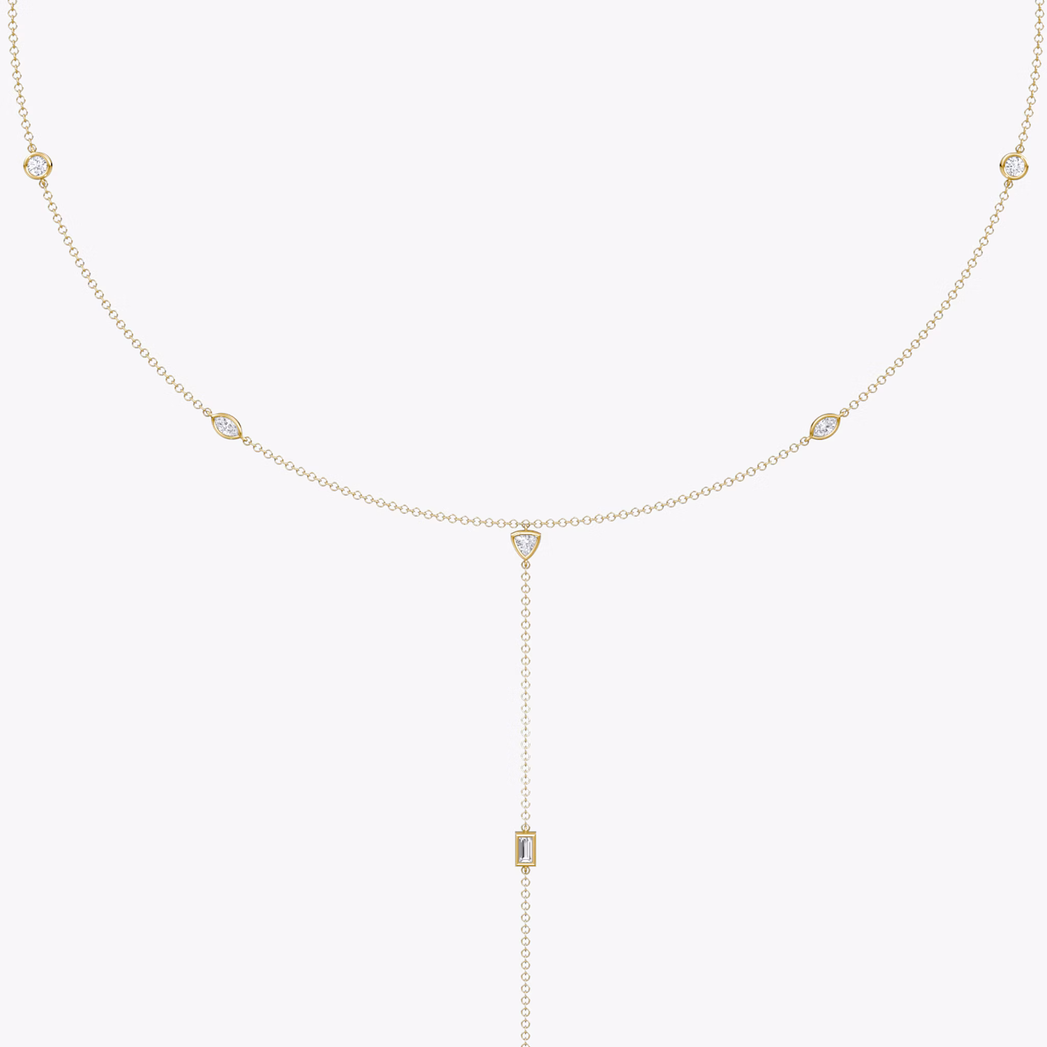 Mixed Shape Station Body Chain | trillion+marquise+pear+baguette+round-brilliant | 14k | Yellow Gold