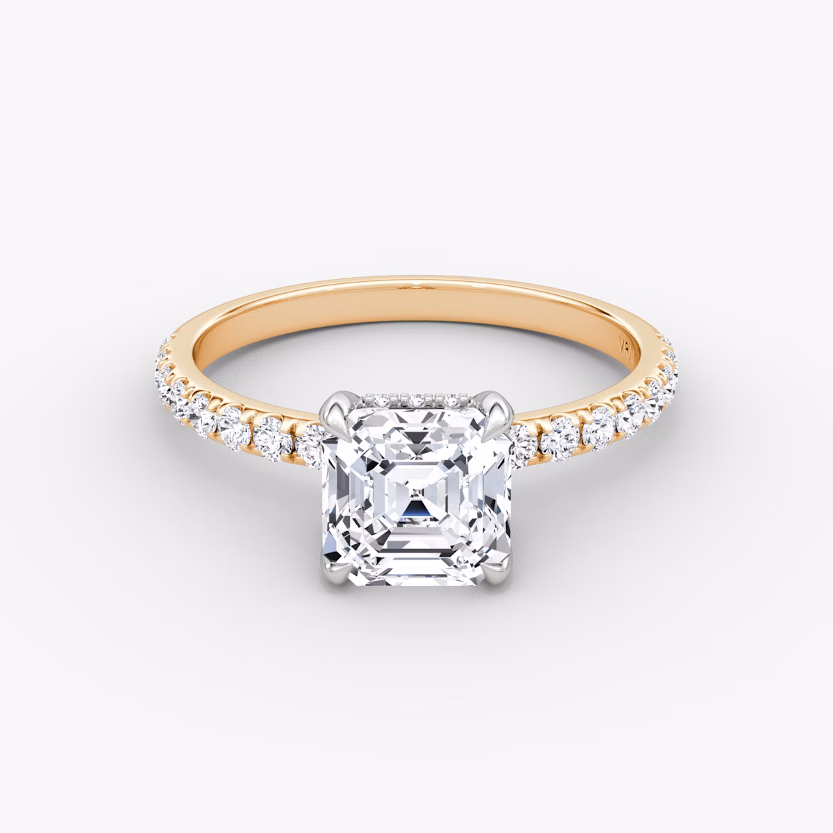 Classic Hidden Halo | Asscher | 14k | Roségold und Platin | bandAccent: Mit Pavé-Besatz | bandWidth: large | prongStyle: Ohne Pavé-Besatz | diamondOrientation: vertical | caratWeight: other