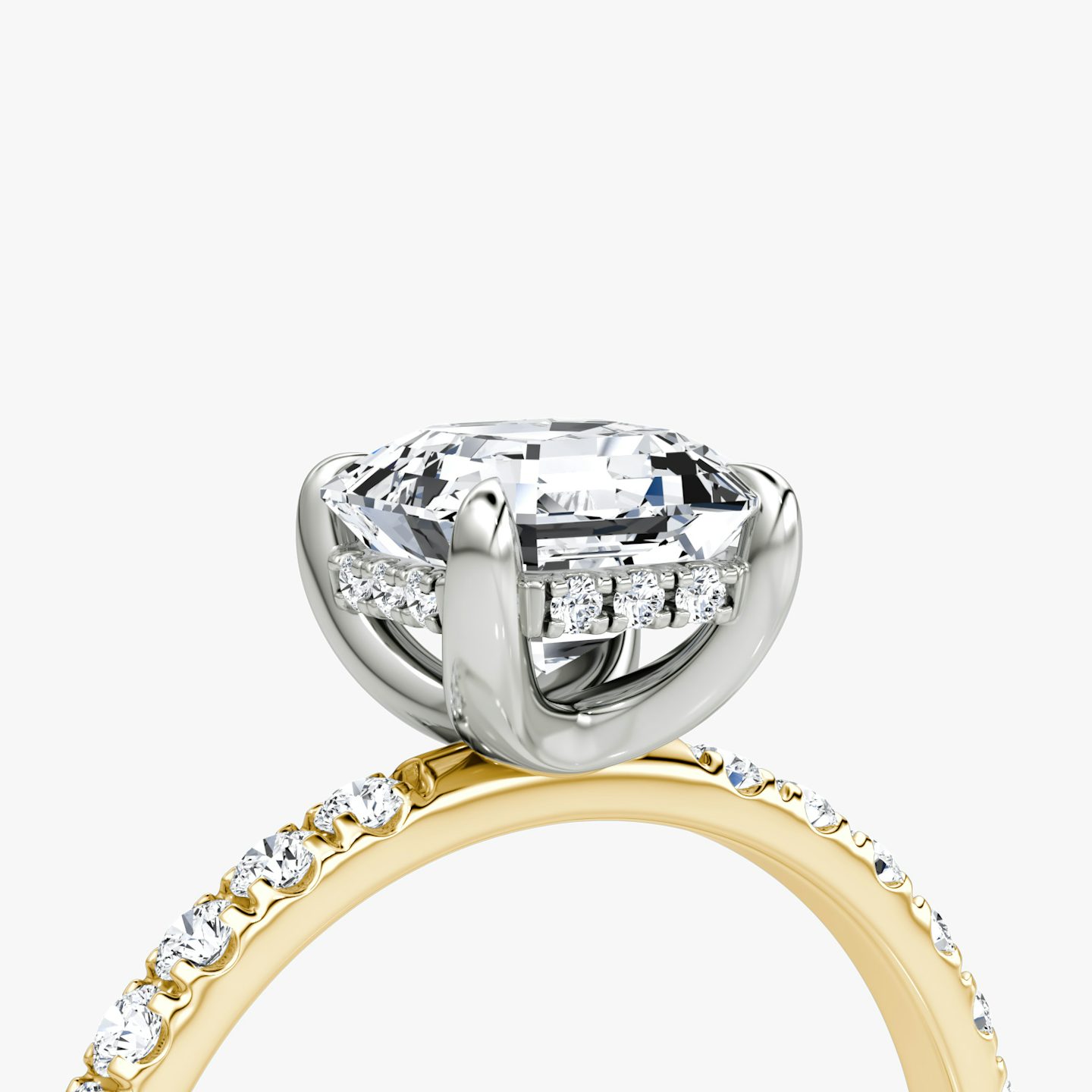 The Classic Hidden Halo | Asscher | 18k | Yellow Gold and Platinum | bandAccent: Pavé | bandWidth: large | prongStyle: Plain | diamondOrientation: vertical | caratWeight: other