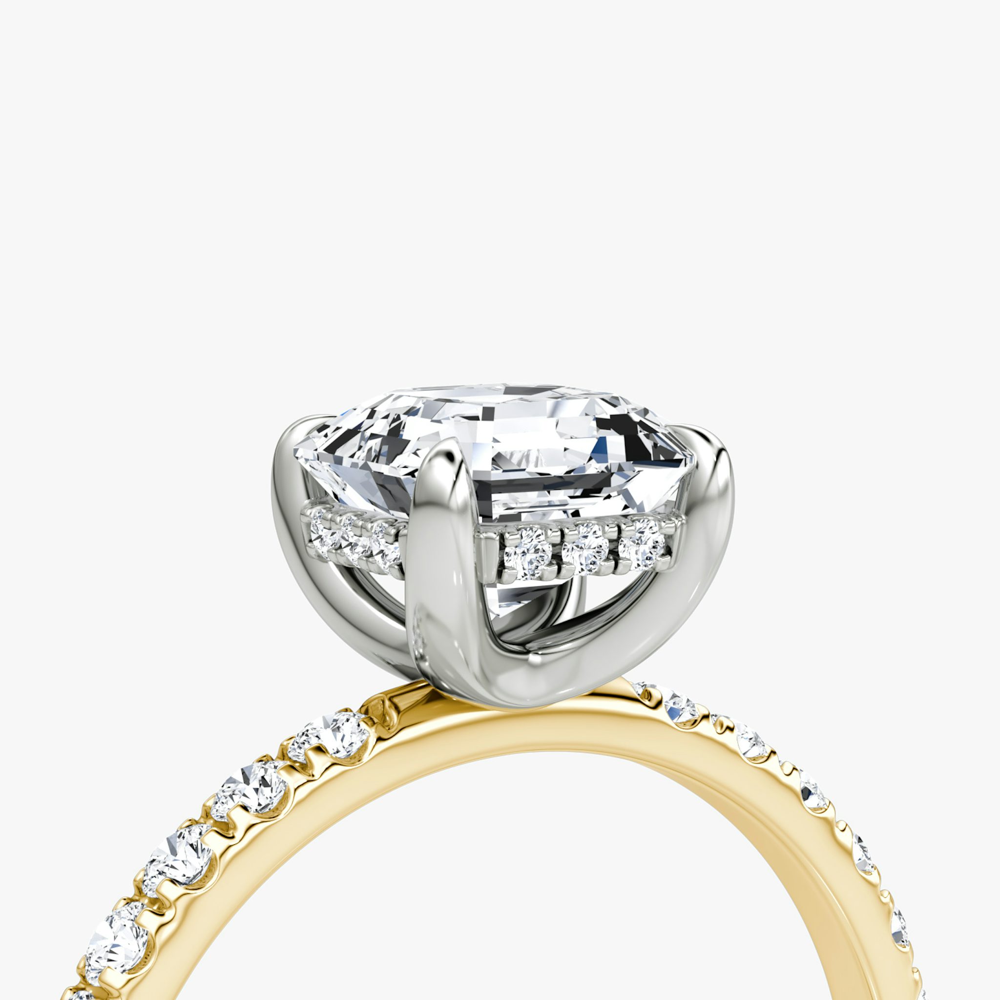 The Classic Hidden Halo | Asscher | 18k | Yellow Gold and Platinum | bandAccent: Pavé | bandWidth: large | prongStyle: Plain | diamondOrientation: vertical | caratWeight: other