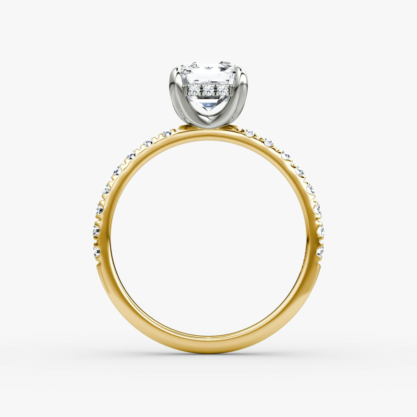 The Classic Hidden Halo | Asscher | 18k | Yellow Gold and Platinum | bandAccent: Pavé | bandWidth: large | prongStyle: Plain | diamondOrientation: vertical | caratWeight: other