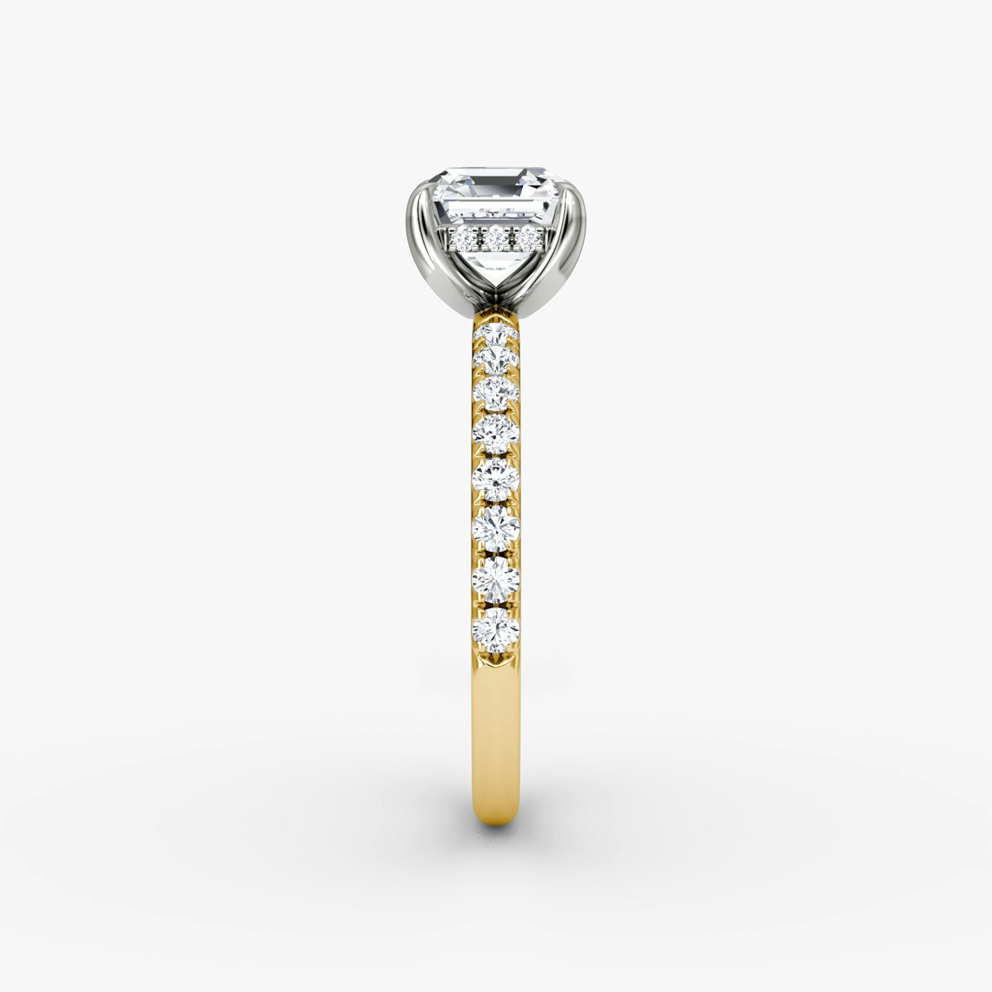 The Classic Hidden Halo | Asscher | 18k | Yellow Gold and Platinum | bandAccent: Pavé | bandWidth: large | prongStyle: Plain | diamondOrientation: vertical | caratWeight: other