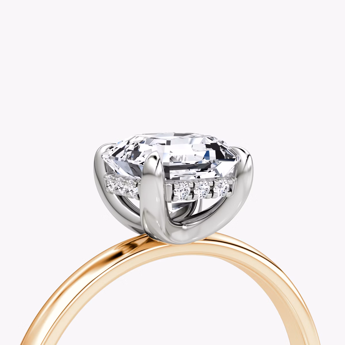 The Classic Hidden Halo | Asscher | 14k | Rose Gold and Platinum | bandAccent: Plain | bandWidth: large | prongStyle: Plain | diamondOrientation: vertical | caratWeight: other