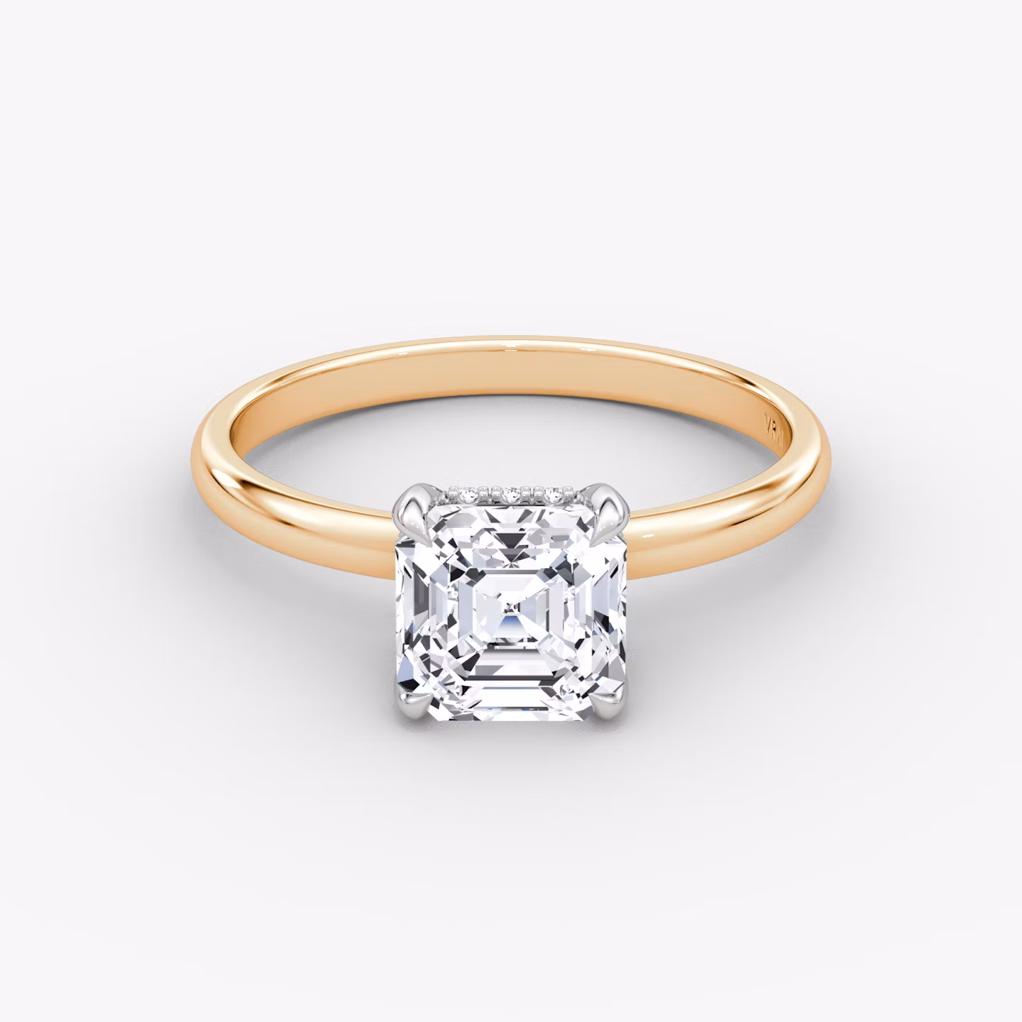 The Classic Hidden Halo | Asscher | 14k | Rose Gold and Platinum | bandAccent: Plain | bandWidth: large | prongStyle: Plain | diamondOrientation: vertical | caratWeight: other