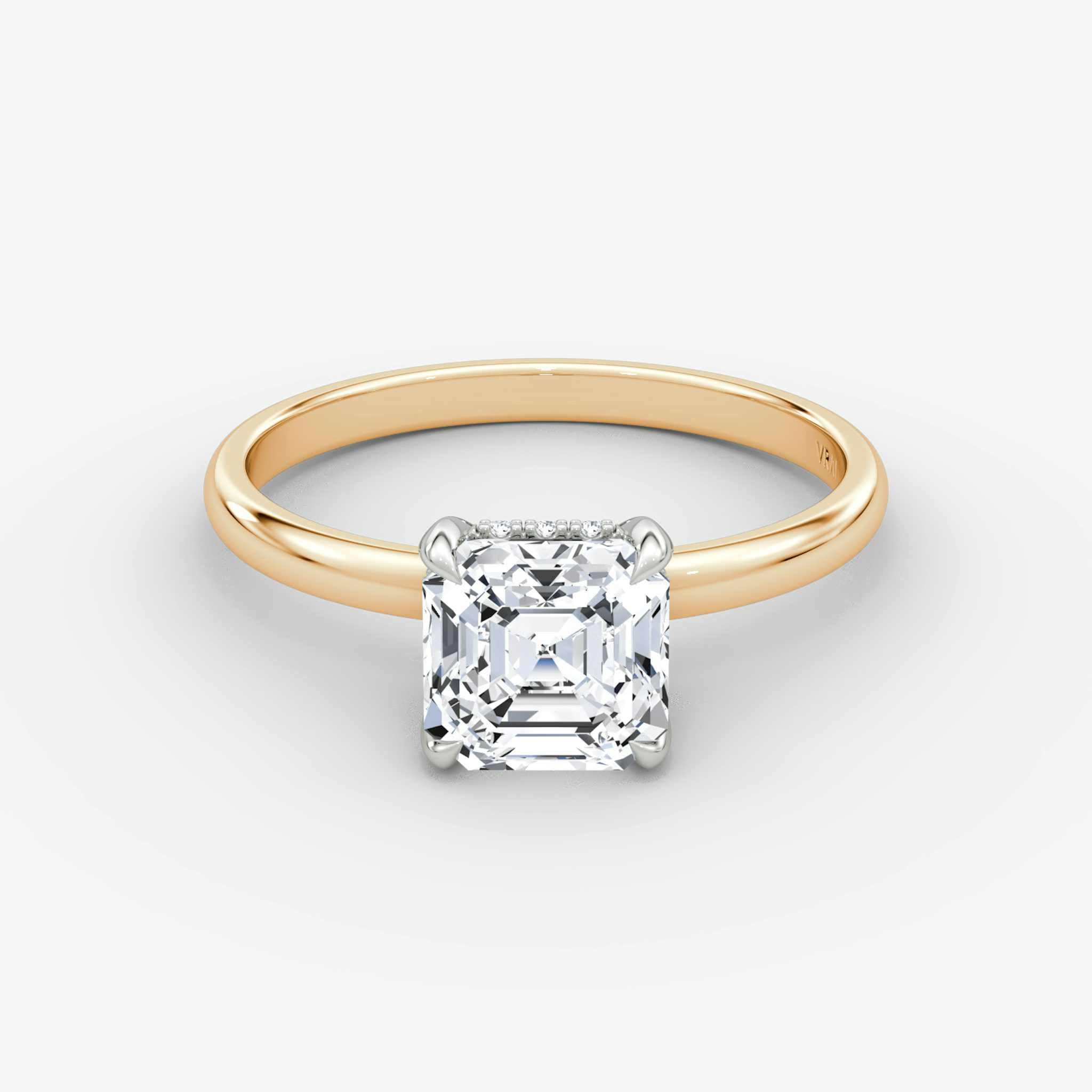 The Classic Hidden Halo | Asscher | 14k | Rose Gold and Platinum | bandAccent: Plain | bandWidth: large | prongStyle: Plain | diamondOrientation: vertical | caratWeight: other