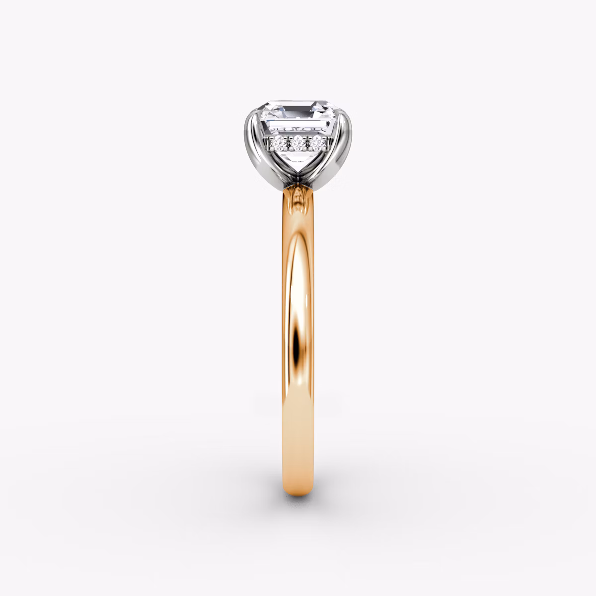 The Classic Hidden Halo | Asscher | 14k | Rose Gold and Platinum | bandAccent: Plain | bandWidth: large | prongStyle: Plain | diamondOrientation: vertical | caratWeight: other