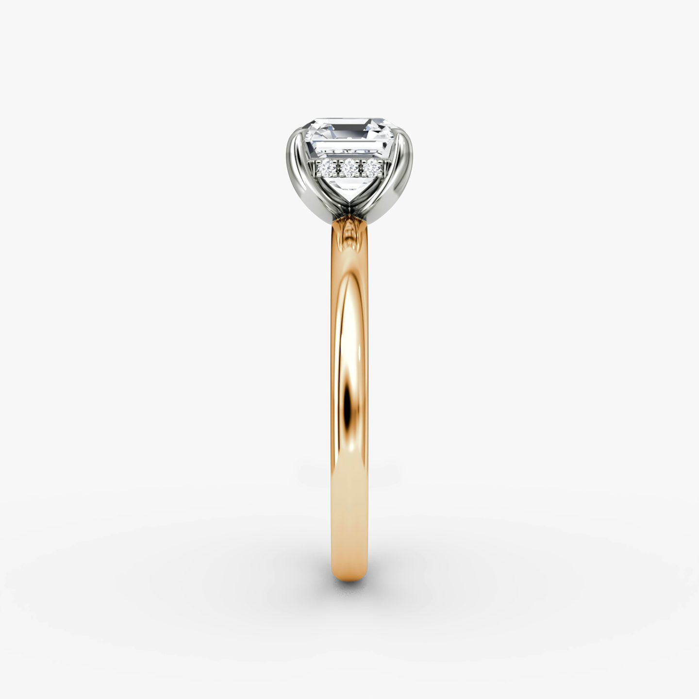 The Classic Hidden Halo | Asscher | 14k | Rose Gold and Platinum | bandAccent: Plain | bandWidth: large | prongStyle: Plain | diamondOrientation: vertical | caratWeight: other