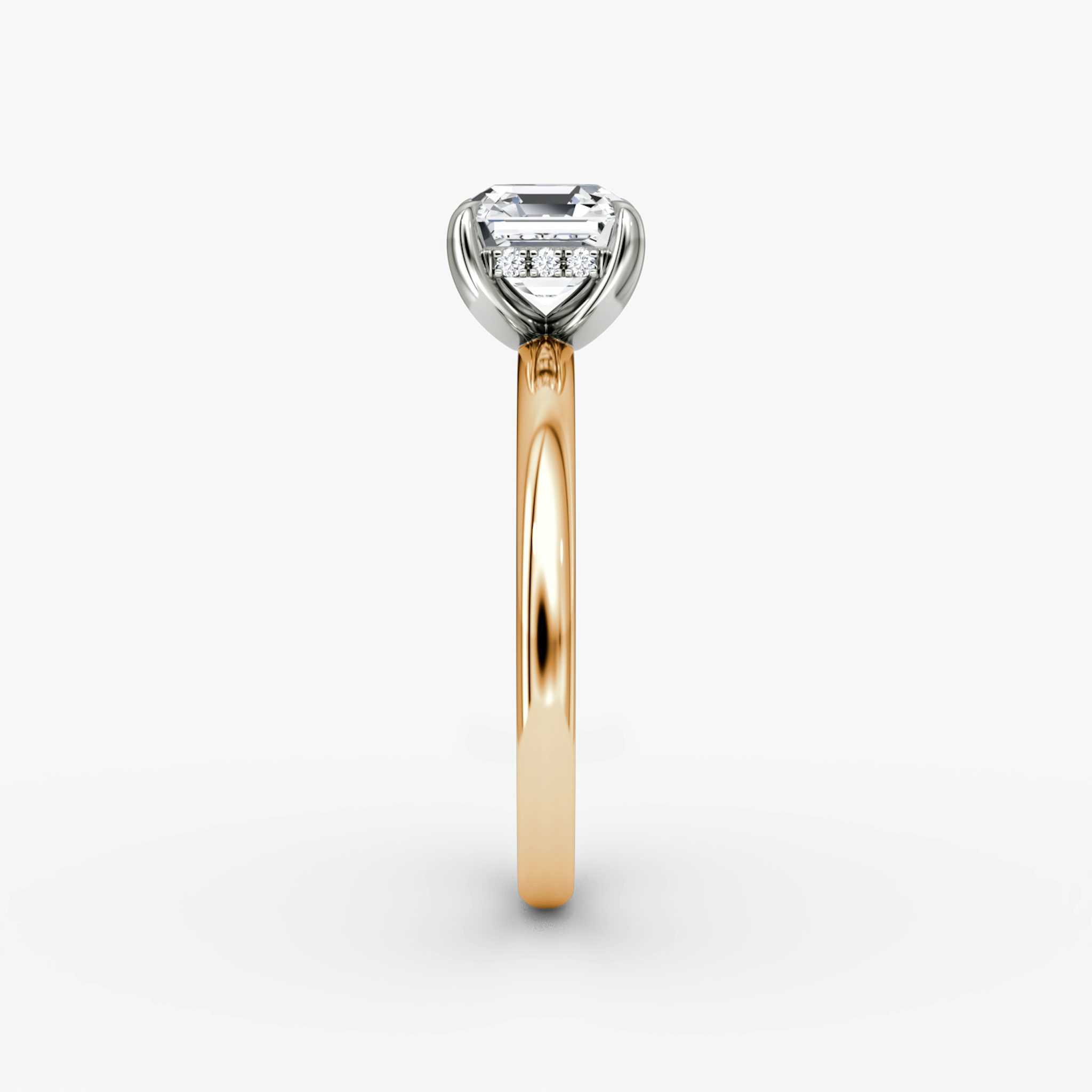 The Classic Hidden Halo | Asscher | 14k | Rose Gold and Platinum | bandAccent: Plain | bandWidth: large | prongStyle: Plain | diamondOrientation: vertical | caratWeight: other