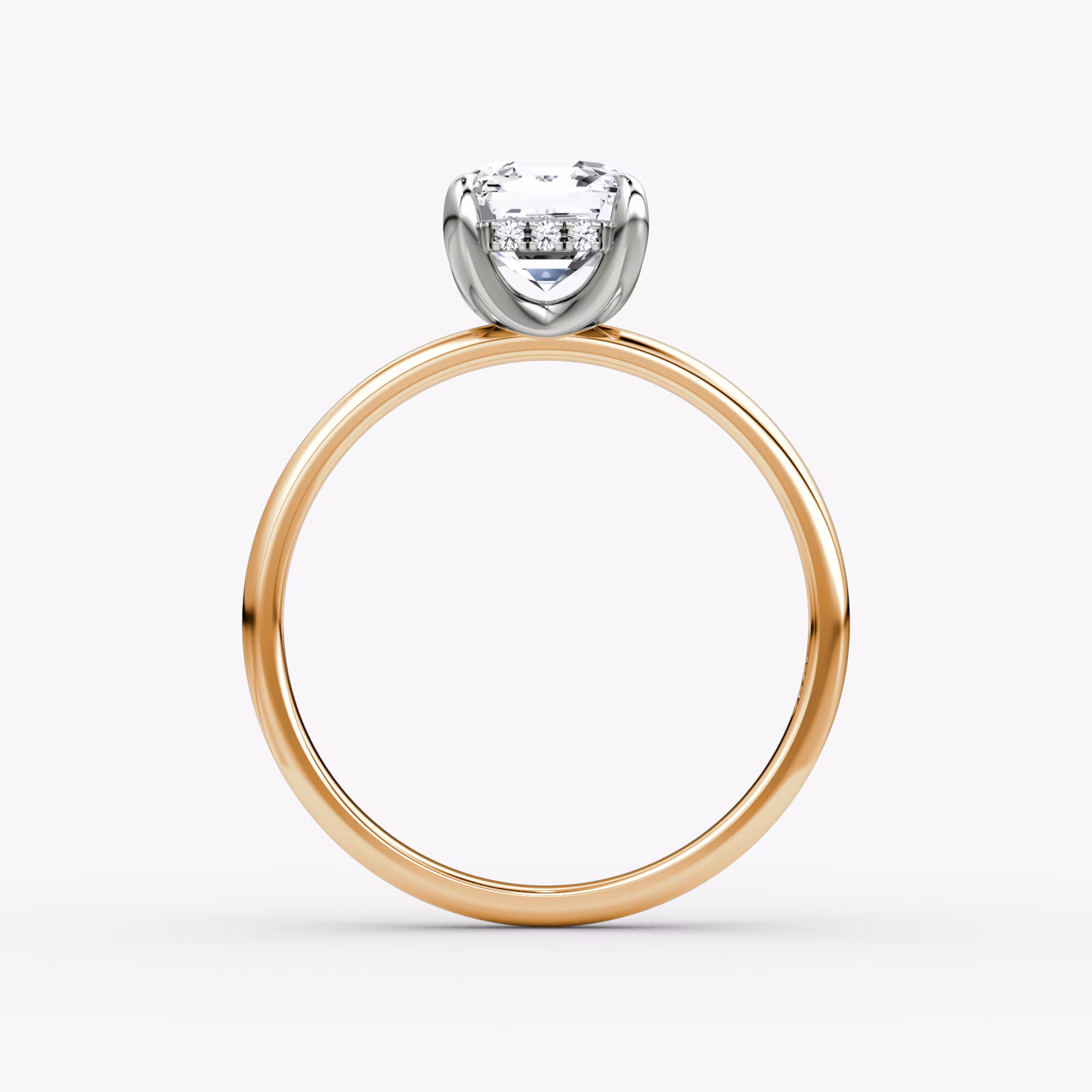 The Classic Hidden Halo | Asscher | 14k | Rose Gold and Platinum | bandAccent: Plain | bandWidth: large | prongStyle: Plain | diamondOrientation: vertical | caratWeight: other