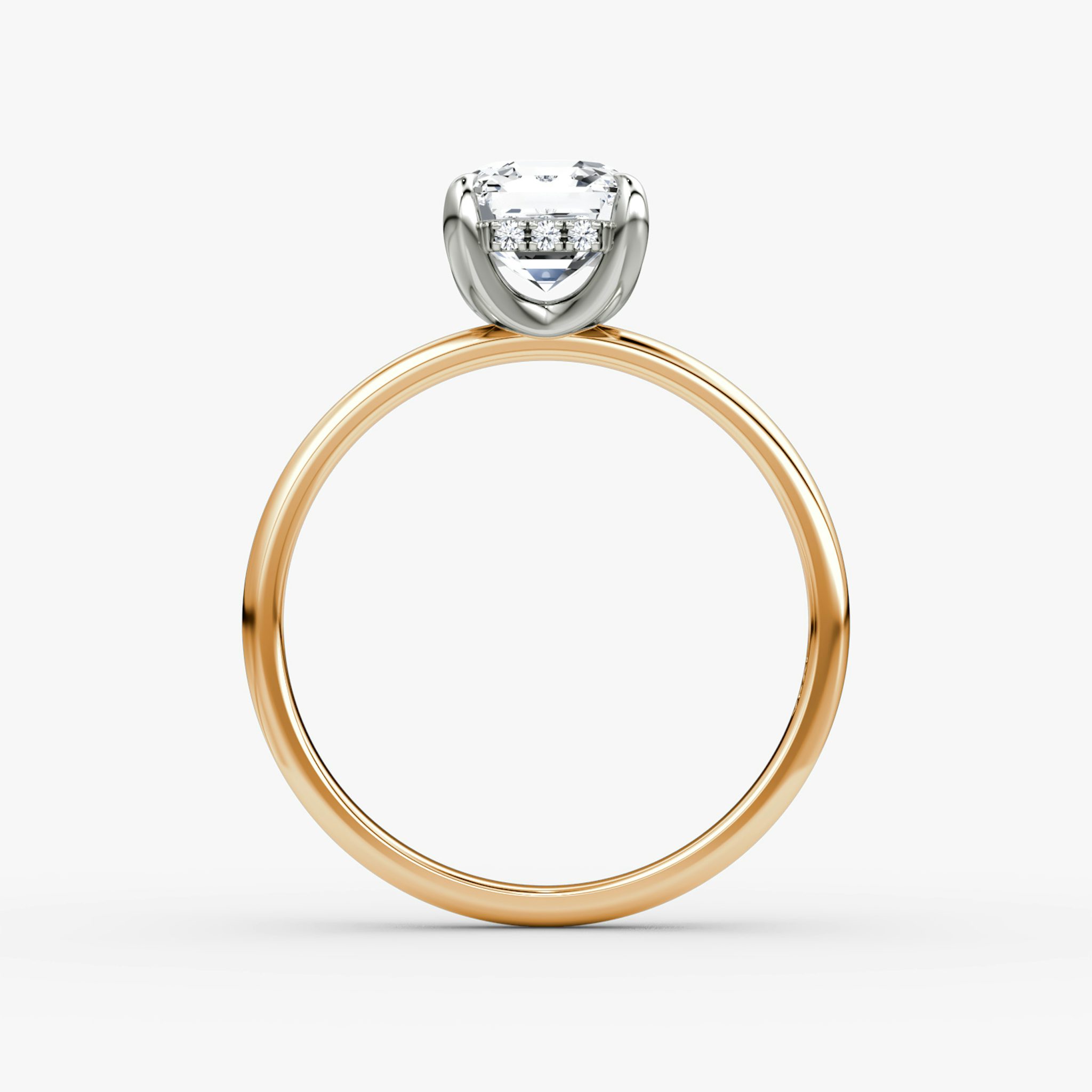 The Classic Hidden Halo | Asscher | 14k | Rose Gold and Platinum | bandAccent: Plain | bandWidth: large | prongStyle: Plain | diamondOrientation: vertical | caratWeight: other
