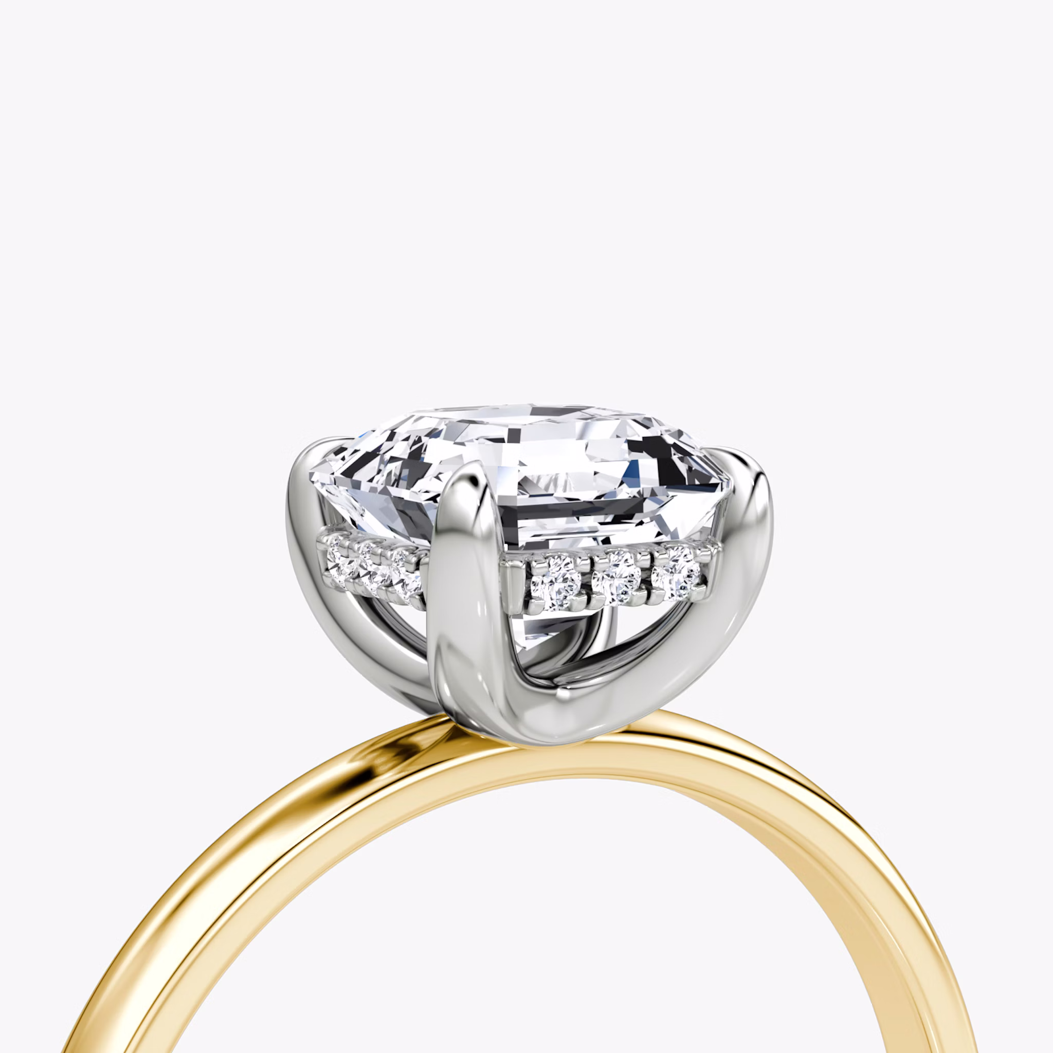 The Classic Hidden Halo | Asscher | 18k | Yellow Gold and Platinum | bandAccent: Plain | bandWidth: large | prongStyle: Plain | diamondOrientation: vertical | caratWeight: other