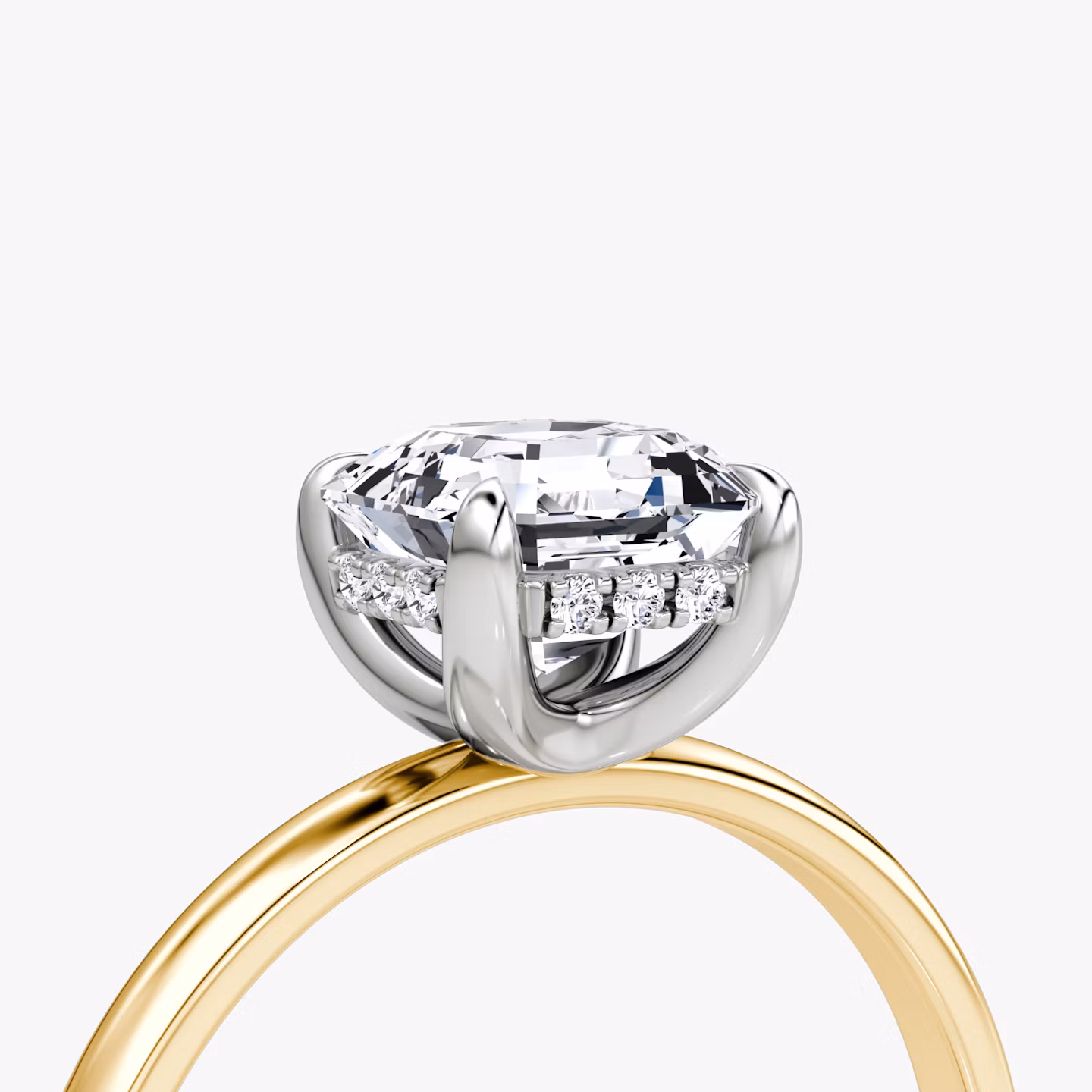 The Classic Hidden Halo | Asscher | 18k | Yellow Gold and Platinum | bandAccent: Plain | bandWidth: large | prongStyle: Plain | diamondOrientation: vertical | caratWeight: other
