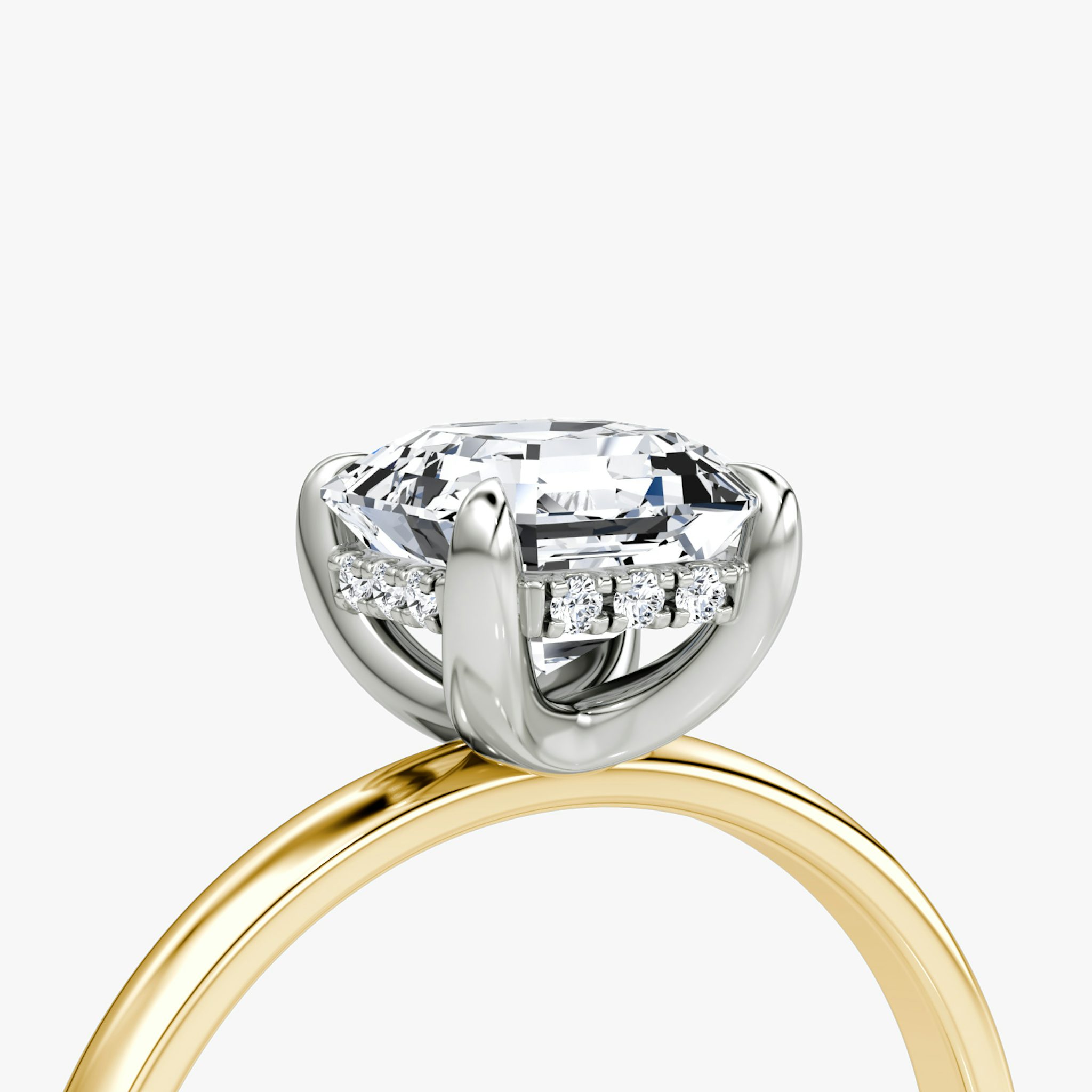 The Classic Hidden Halo | Asscher | 18k | Yellow Gold and Platinum | bandAccent: Plain | bandWidth: large | prongStyle: Plain | diamondOrientation: vertical | caratWeight: other