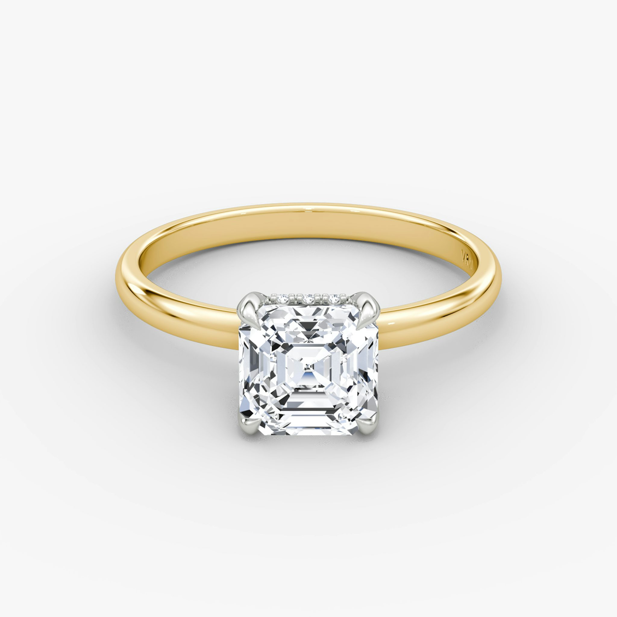 The Classic Hidden Halo | Asscher | 18k | Yellow Gold and Platinum | bandAccent: Plain | bandWidth: large | prongStyle: Plain | diamondOrientation: vertical | caratWeight: other