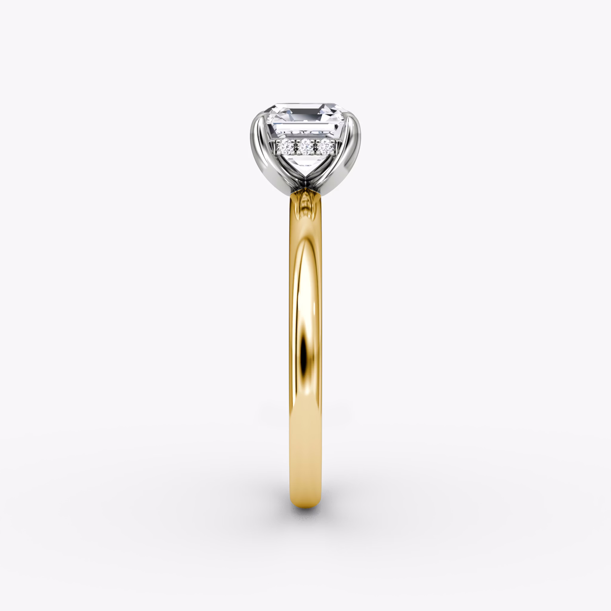 The Classic Hidden Halo | Asscher | 18k | Yellow Gold and Platinum | bandAccent: Plain | bandWidth: large | prongStyle: Plain | diamondOrientation: vertical | caratWeight: other