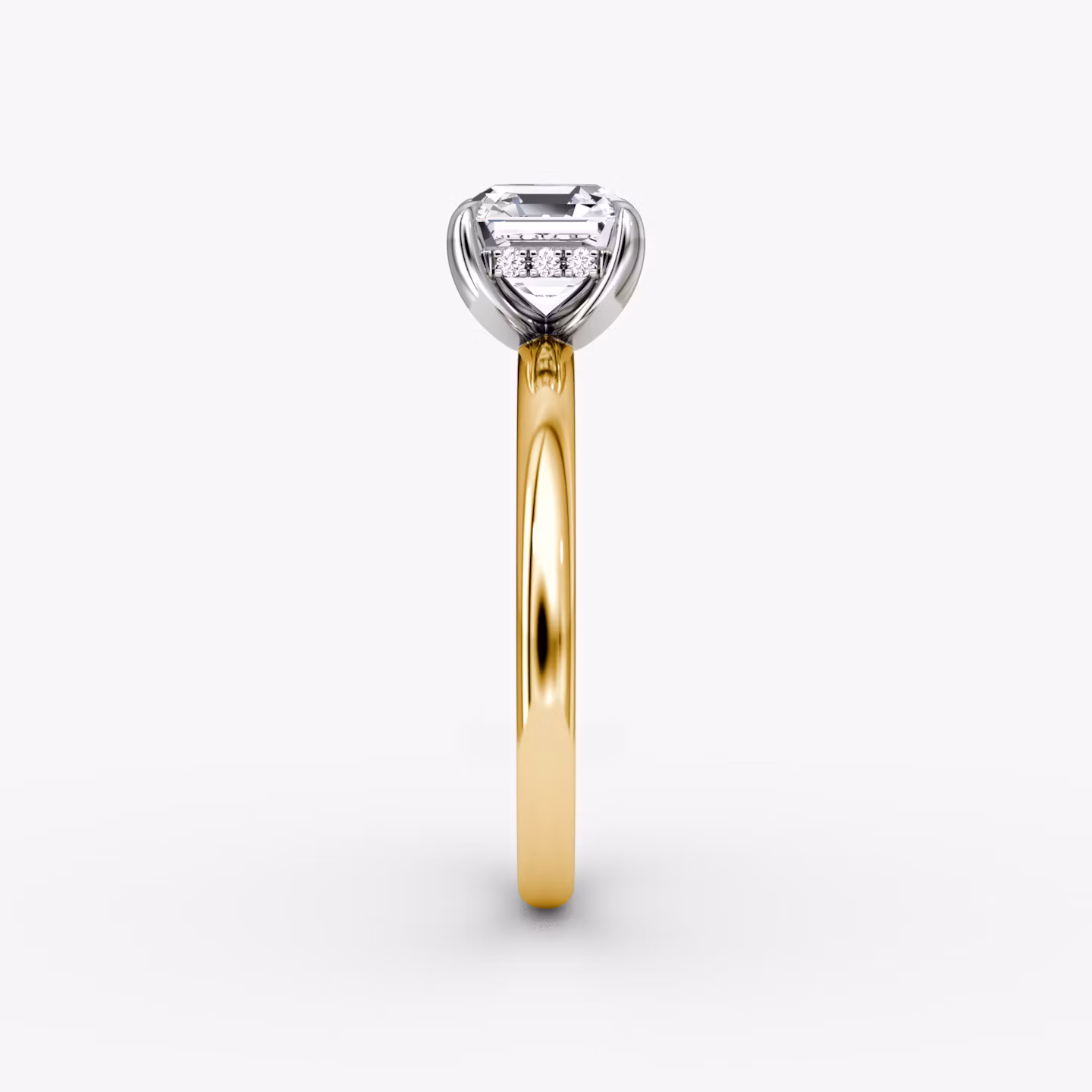 The Classic Hidden Halo | Asscher | 18k | Yellow Gold and Platinum | bandAccent: Plain | bandWidth: large | prongStyle: Plain | diamondOrientation: vertical | caratWeight: other