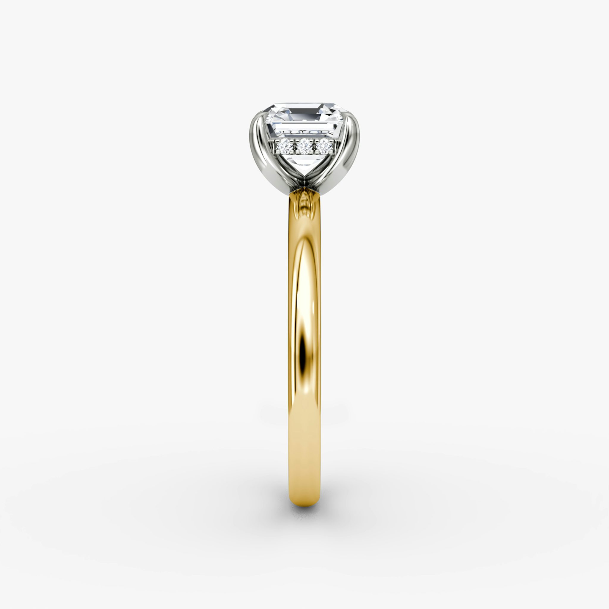The Classic Hidden Halo | Asscher | 18k | Yellow Gold and Platinum | bandAccent: Plain | bandWidth: large | prongStyle: Plain | diamondOrientation: vertical | caratWeight: other