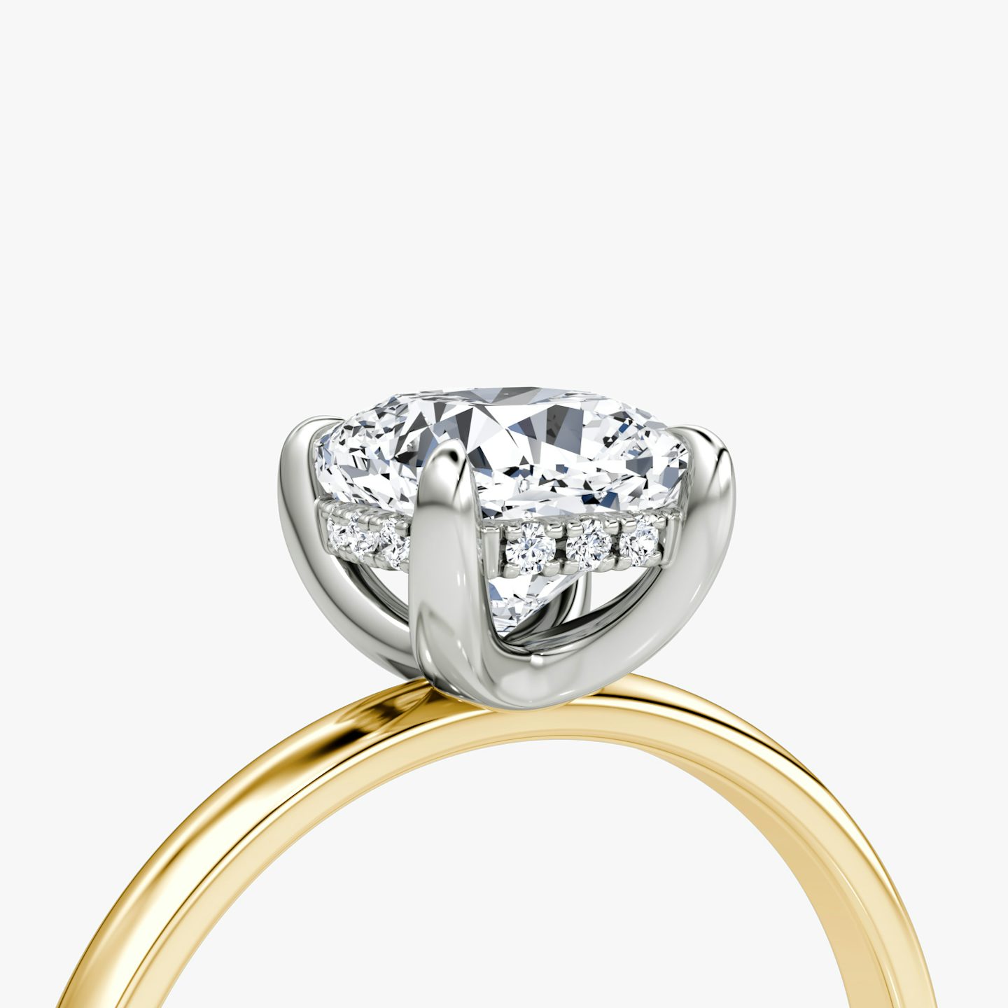 The Classic Hidden Halo | Cushion | 18k | Yellow Gold and Platinum | bandAccent: Plain | bandWidth: large | prongStyle: Plain | diamondOrientation: vertical | caratWeight: other