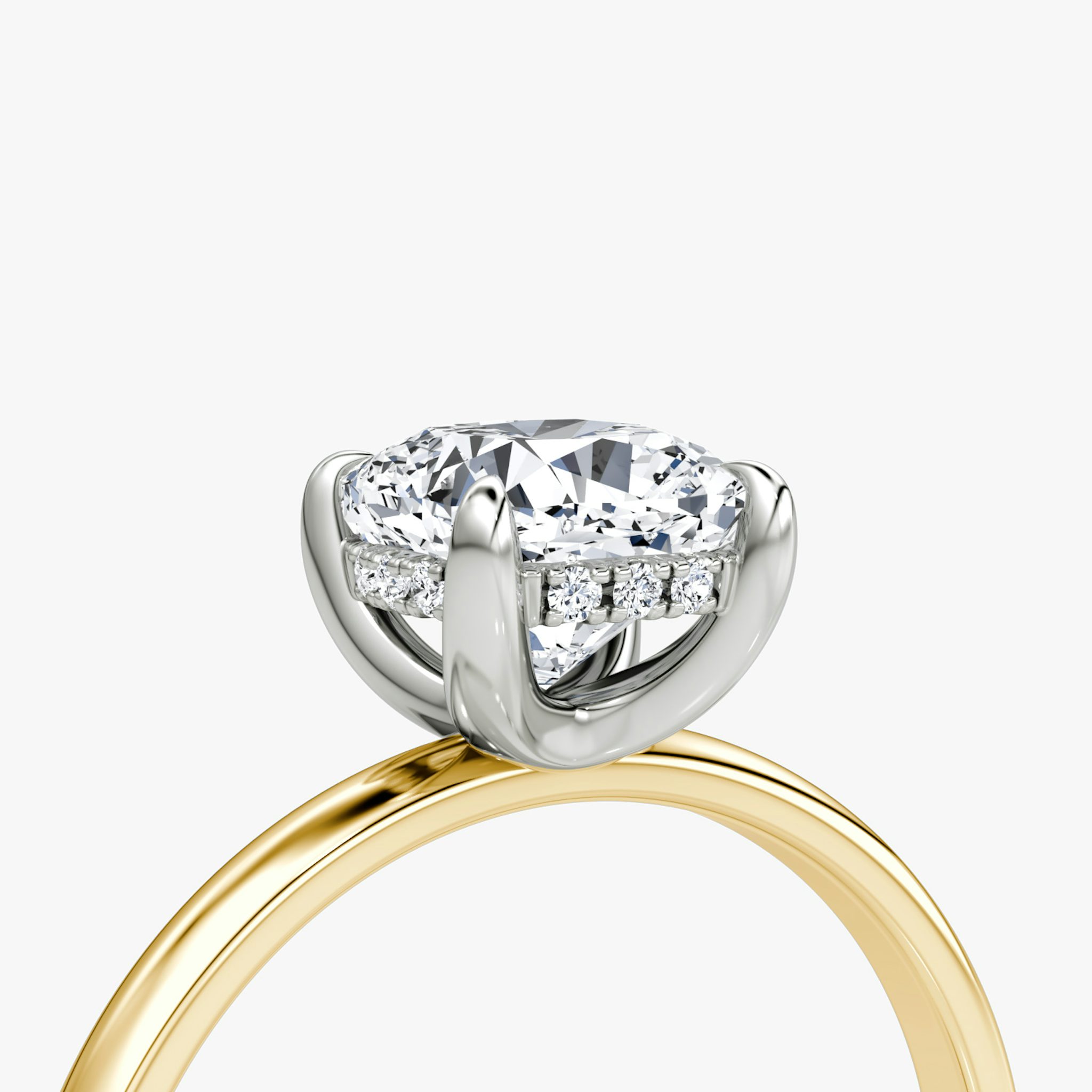 The Classic Hidden Halo | Cushion | 18k | Yellow Gold and Platinum | bandAccent: Plain | bandWidth: large | prongStyle: Plain | diamondOrientation: vertical | caratWeight: other