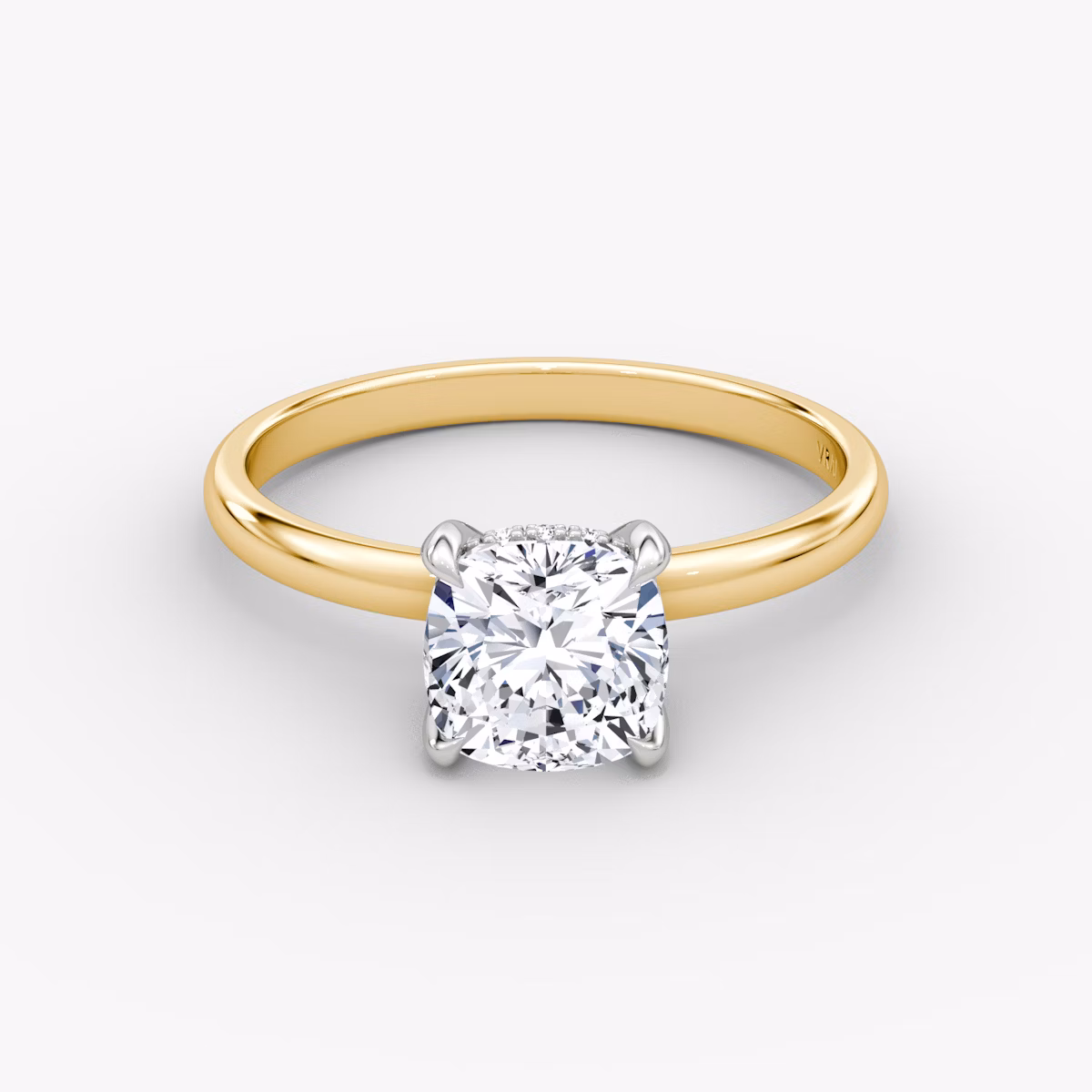The Classic Hidden Halo | Cushion | 18k | Yellow Gold and Platinum | bandAccent: Plain | bandWidth: large | prongStyle: Plain | diamondOrientation: vertical | caratWeight: other