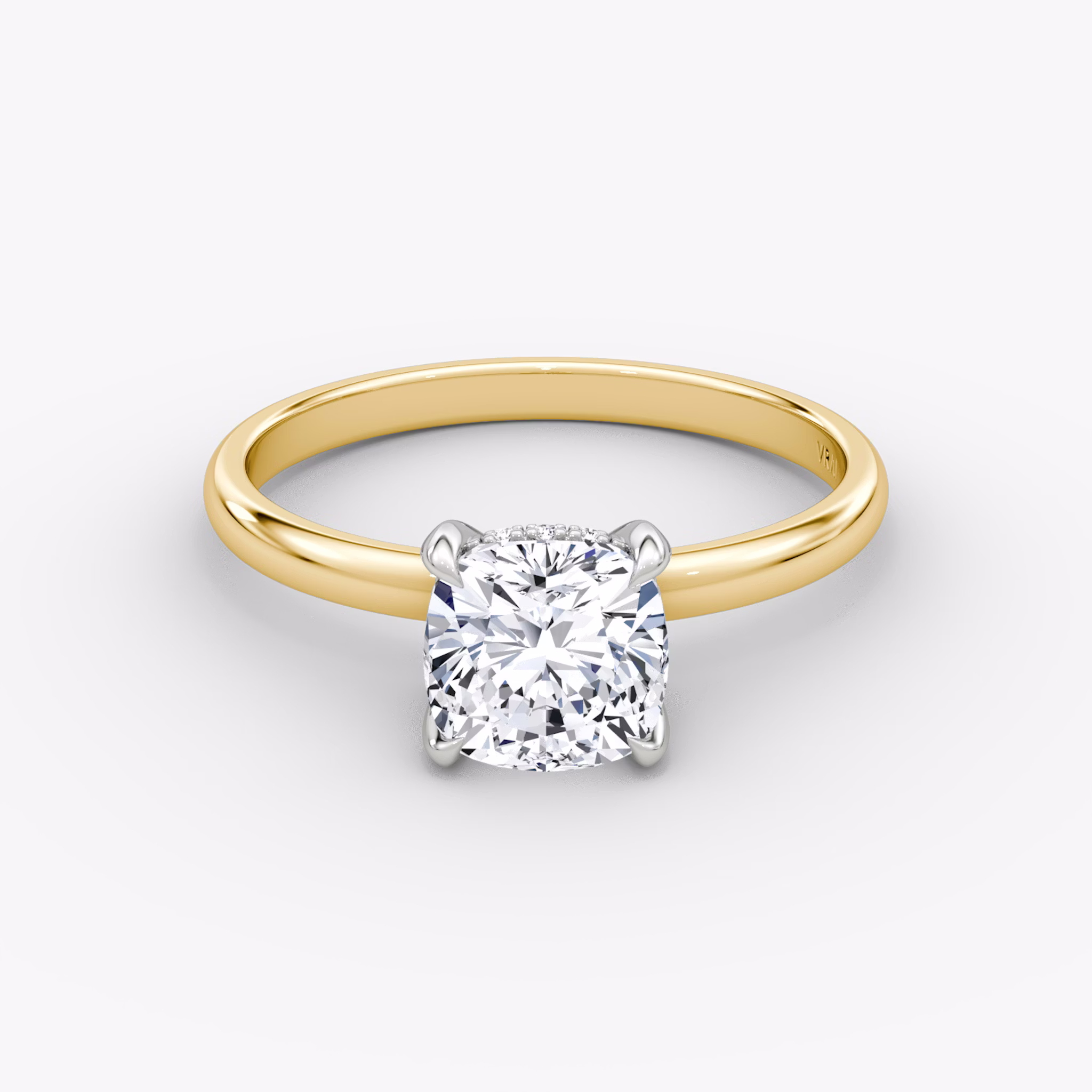 The Classic Hidden Halo | Cushion | 18k | Yellow Gold and Platinum | bandAccent: Plain | bandWidth: large | prongStyle: Plain | diamondOrientation: vertical | caratWeight: other