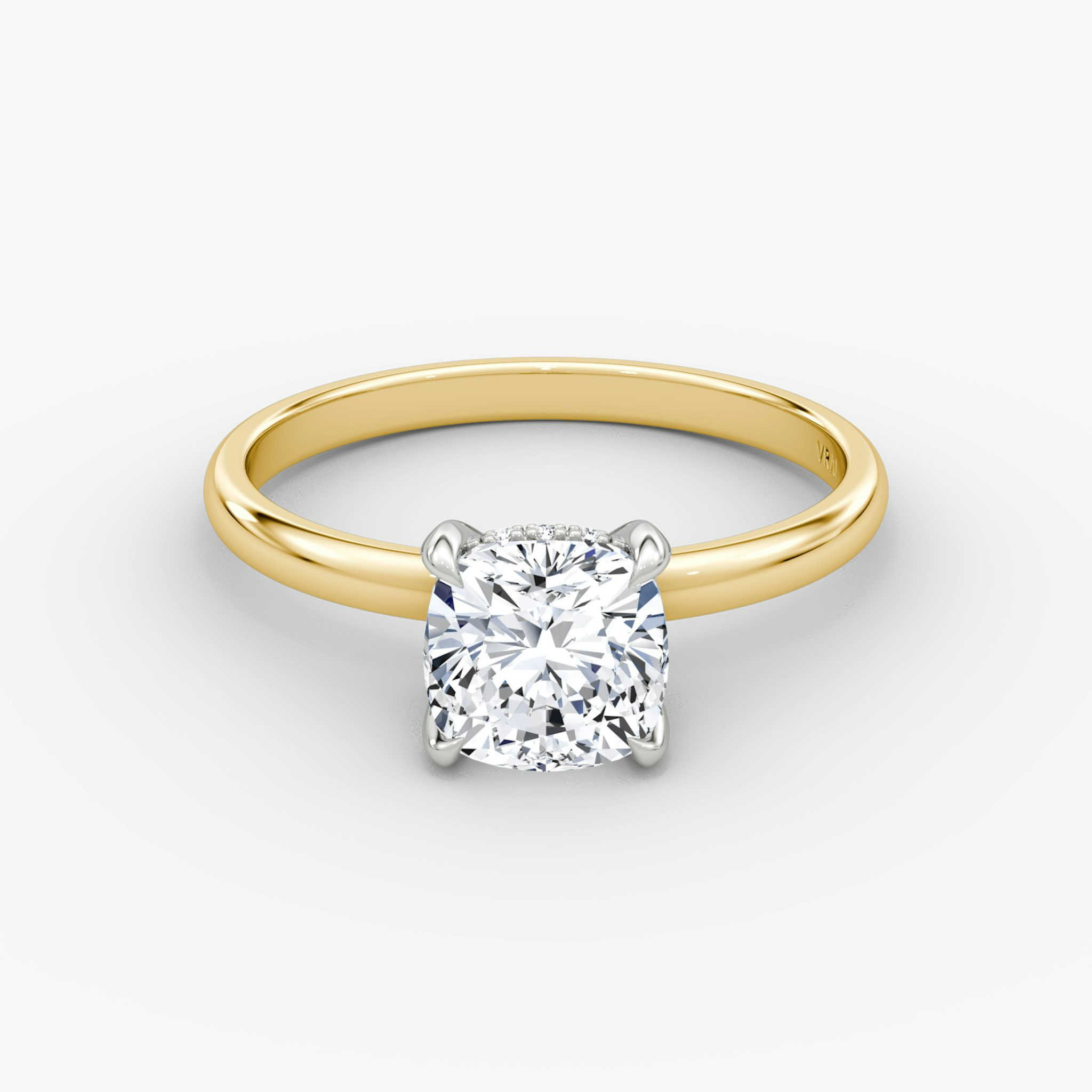 The Classic Hidden Halo | Cushion | 18k | Yellow Gold and Platinum | bandAccent: Plain | bandWidth: large | prongStyle: Plain | diamondOrientation: vertical | caratWeight: other