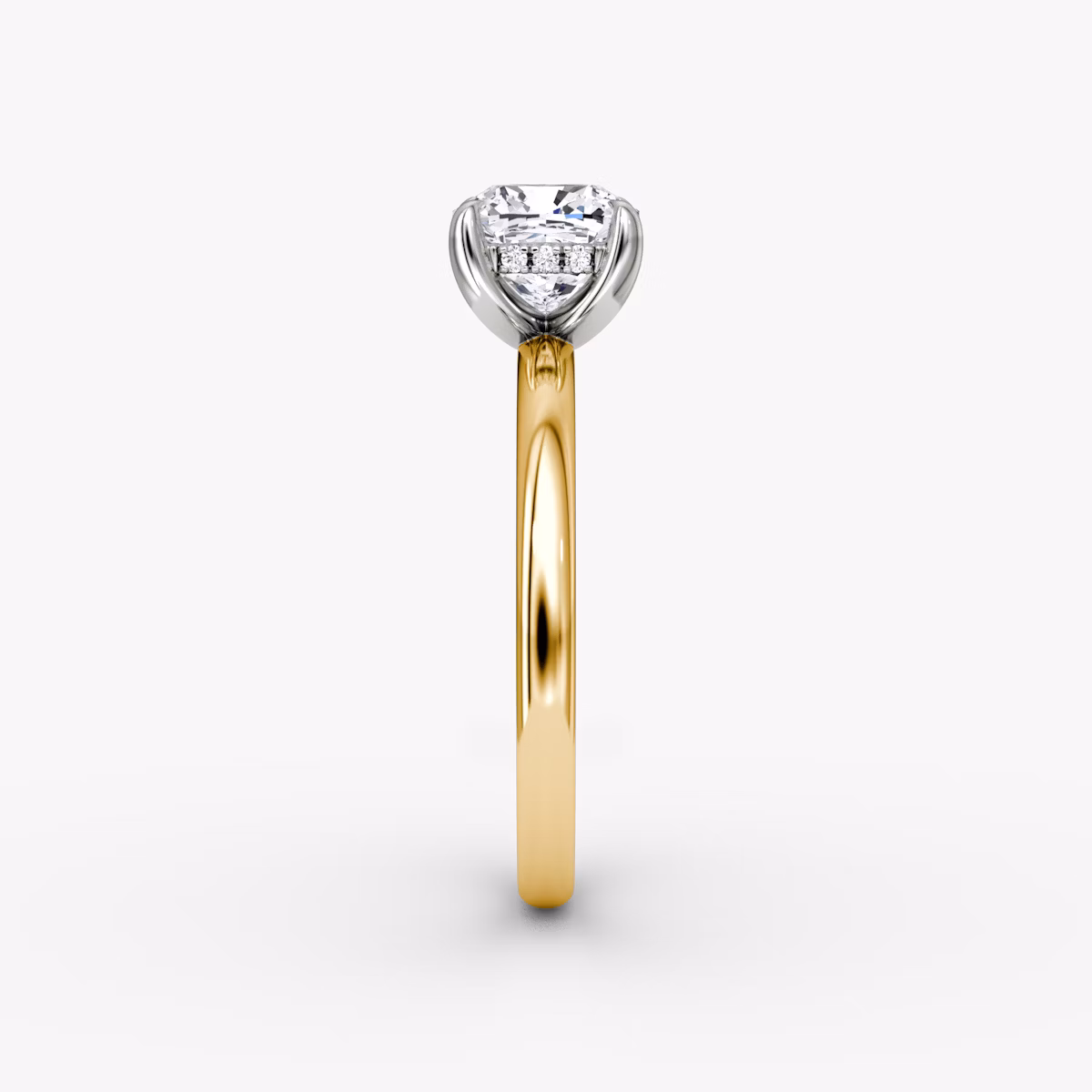 The Classic Hidden Halo | Cushion | 18k | Yellow Gold and Platinum | bandAccent: Plain | bandWidth: large | prongStyle: Plain | diamondOrientation: vertical | caratWeight: other