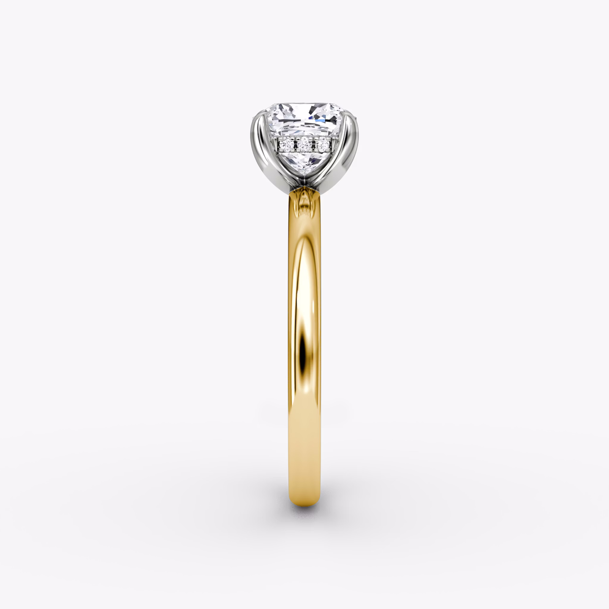 The Classic Hidden Halo | Cushion | 18k | Yellow Gold and Platinum | bandAccent: Plain | bandWidth: large | prongStyle: Plain | diamondOrientation: vertical | caratWeight: other