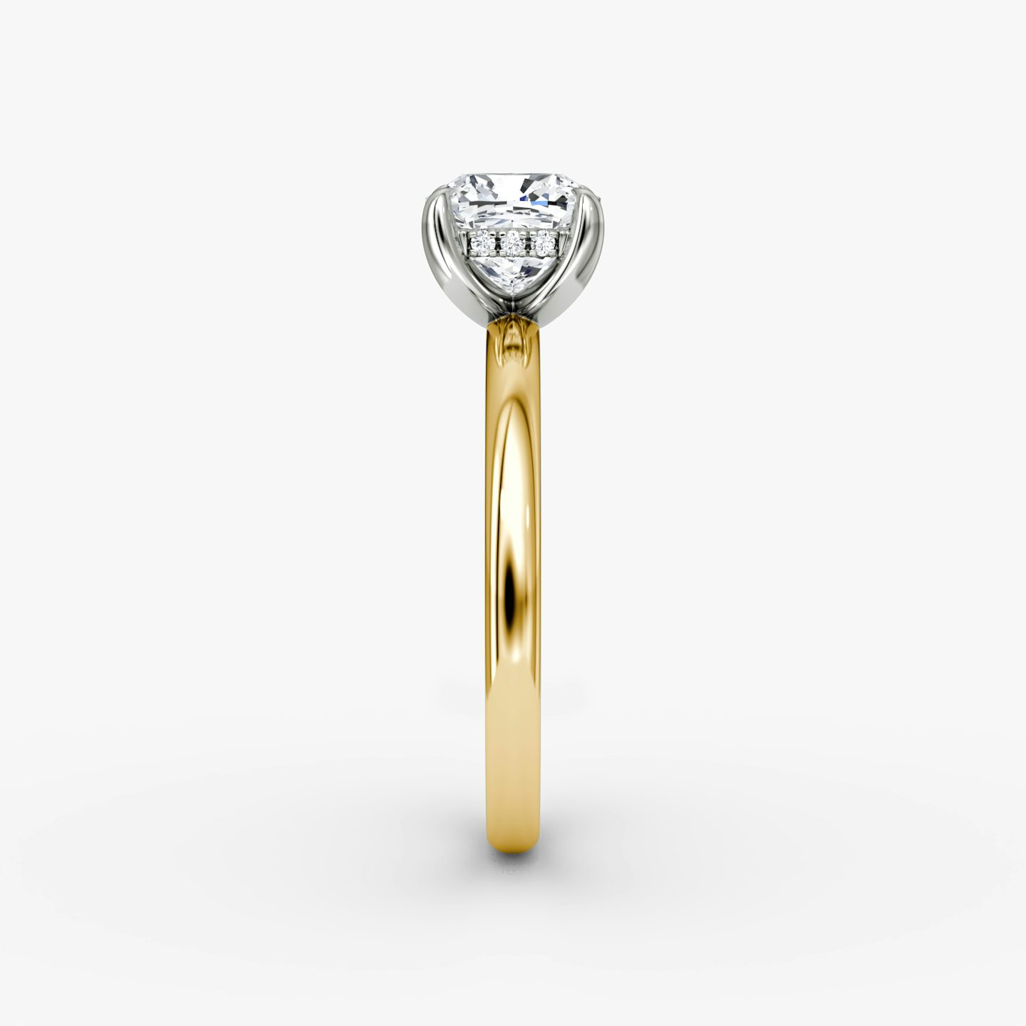 The Classic Hidden Halo | Cushion | 18k | Yellow Gold and Platinum | bandAccent: Plain | bandWidth: large | prongStyle: Plain | diamondOrientation: vertical | caratWeight: other