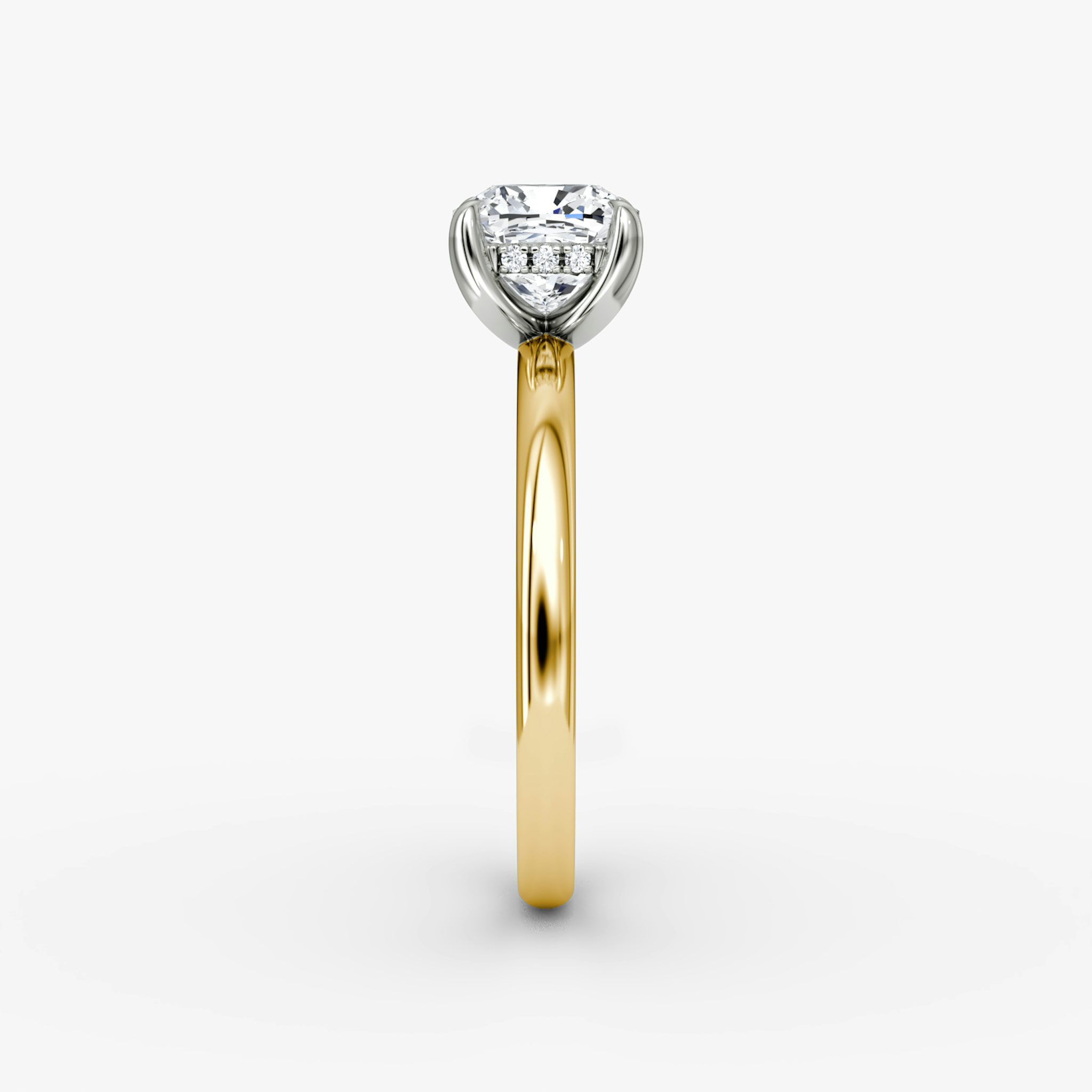 The Classic Hidden Halo | Cushion | 18k | Yellow Gold and Platinum | bandAccent: Plain | bandWidth: large | prongStyle: Plain | diamondOrientation: vertical | caratWeight: other