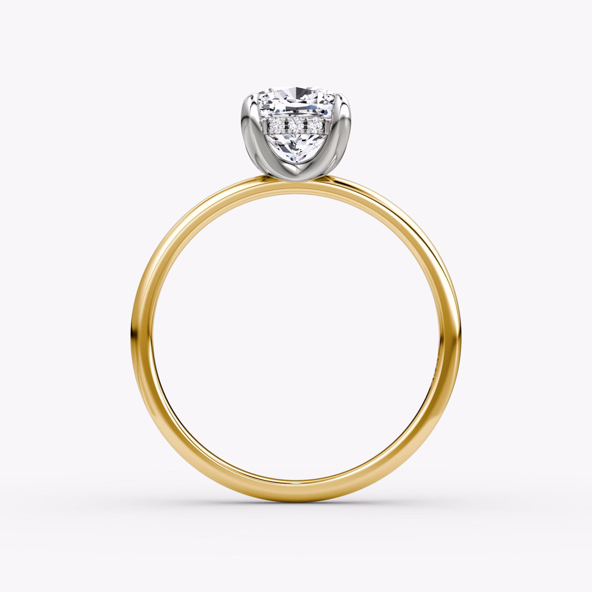 The Classic Hidden Halo | Cushion | 18k | Yellow Gold and Platinum | bandAccent: Plain | bandWidth: large | prongStyle: Plain | diamondOrientation: vertical | caratWeight: other