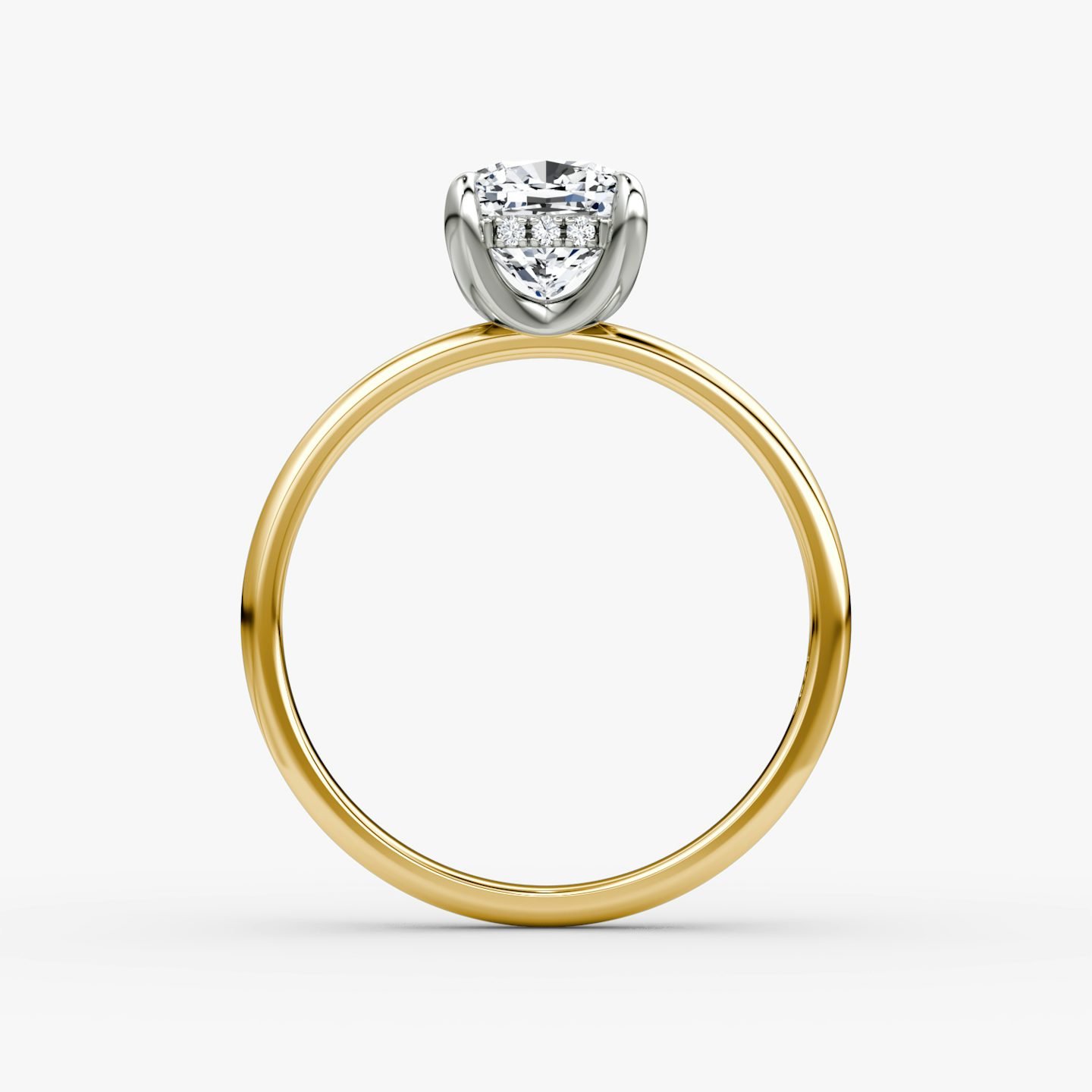 The Classic Hidden Halo | Cushion | 18k | Yellow Gold and Platinum | bandAccent: Plain | bandWidth: large | prongStyle: Plain | diamondOrientation: vertical | caratWeight: other