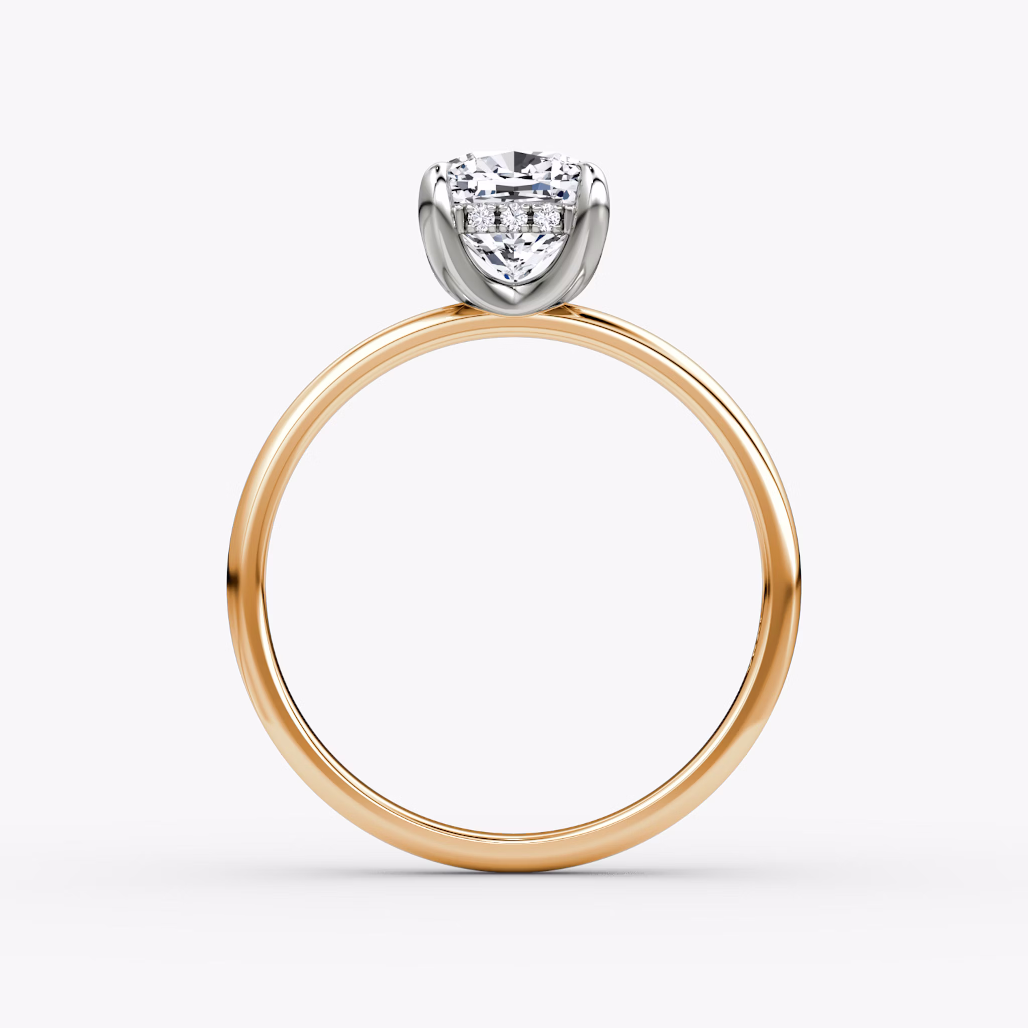 The Classic Hidden Halo | Cushion | 14k | Rose Gold and Platinum | bandAccent: Plain | bandWidth: large | prongStyle: Plain | diamondOrientation: vertical | caratWeight: other