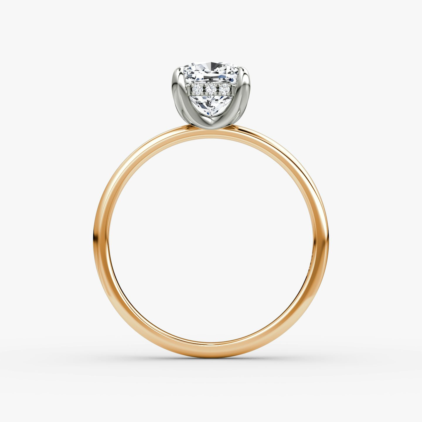 The Classic Hidden Halo | Cushion | 14k | Rose Gold and Platinum | bandAccent: Plain | bandWidth: large | prongStyle: Plain | diamondOrientation: vertical | caratWeight: other