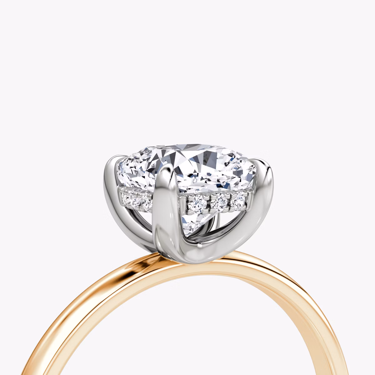 The Classic Hidden Halo | Cushion | 14k | Rose Gold and Platinum | bandAccent: Plain | bandWidth: large | prongStyle: Plain | diamondOrientation: vertical | caratWeight: other
