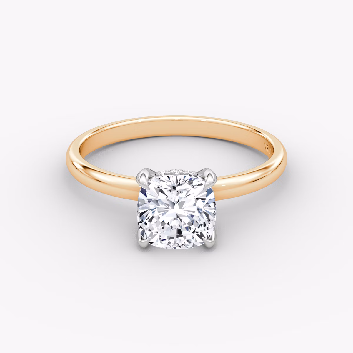 The Classic Hidden Halo | Cushion | 14k | Rose Gold and Platinum | bandAccent: Plain | bandWidth: large | prongStyle: Plain | diamondOrientation: vertical | caratWeight: other