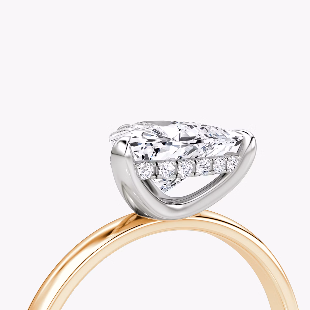 The Classic Hidden Halo | Trillion | 14k | Rose Gold and Platinum | bandAccent: Plain | bandWidth: large | prongStyle: Plain | diamondOrientation: vertical | caratWeight: other