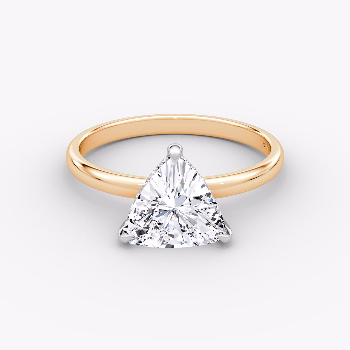 The Classic Hidden Halo | Trillion | 14k | Rose Gold and Platinum | bandAccent: Plain | bandWidth: large | prongStyle: Plain | diamondOrientation: vertical | caratWeight: other