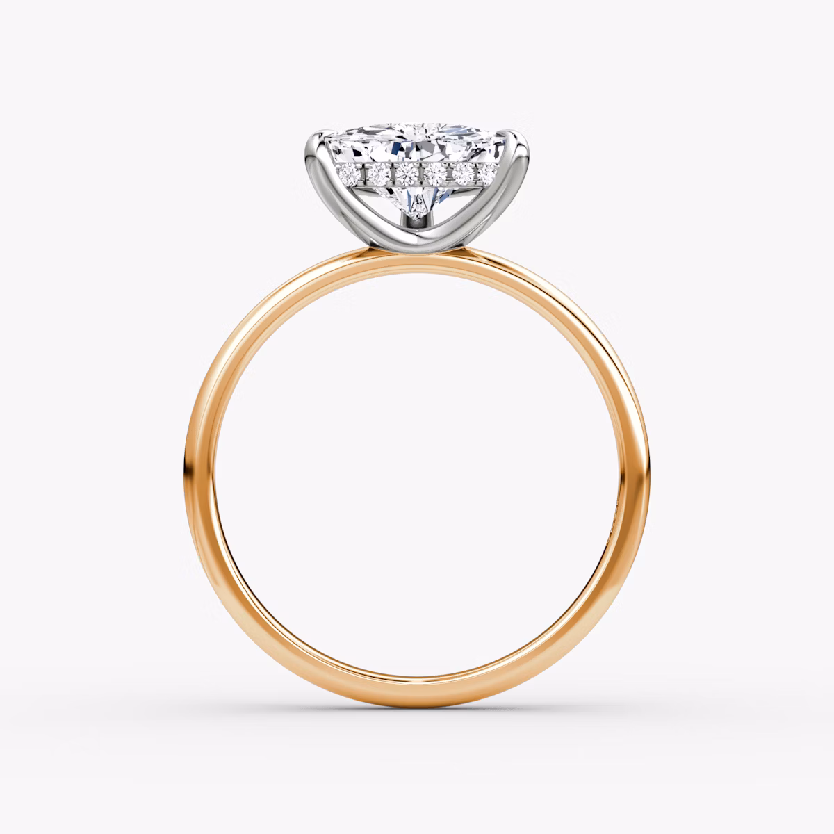 The Classic Hidden Halo | Trillion | 14k | Rose Gold and Platinum | bandAccent: Plain | bandWidth: large | prongStyle: Plain | diamondOrientation: vertical | caratWeight: other