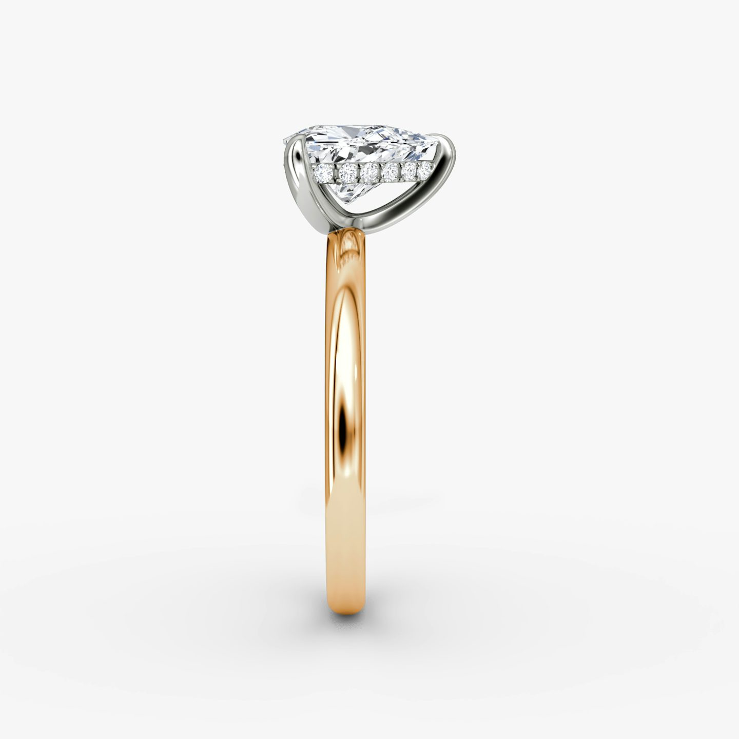 The Classic Hidden Halo | Trillion | 14k | Rose Gold and Platinum | bandAccent: Plain | bandWidth: large | prongStyle: Plain | diamondOrientation: vertical | caratWeight: other