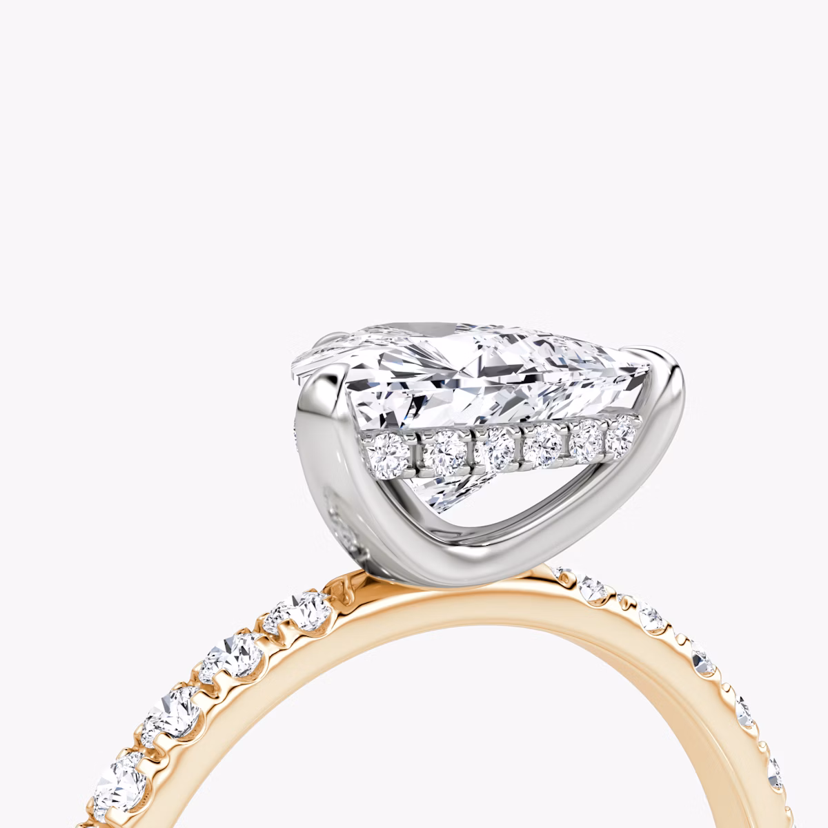 The Classic Hidden Halo | Trillion | 14k | Rose Gold and Platinum | bandAccent: Pavé | bandWidth: large | prongStyle: Plain | diamondOrientation: vertical | caratWeight: other
