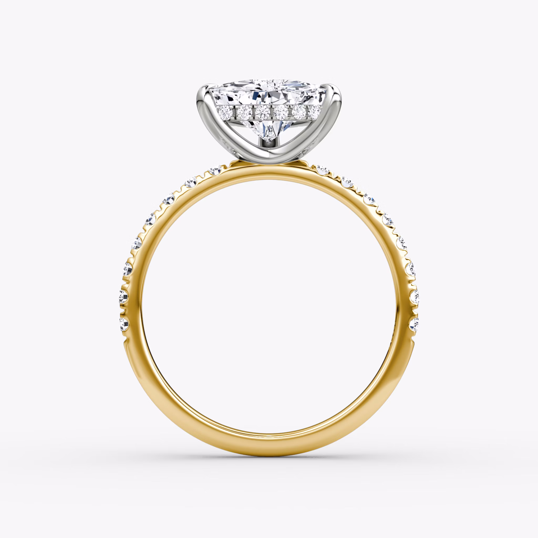 The Classic Hidden Halo | Trillion | 18k | Yellow Gold and Platinum | bandAccent: Pavé | bandWidth: large | prongStyle: Plain | diamondOrientation: vertical | caratWeight: other
