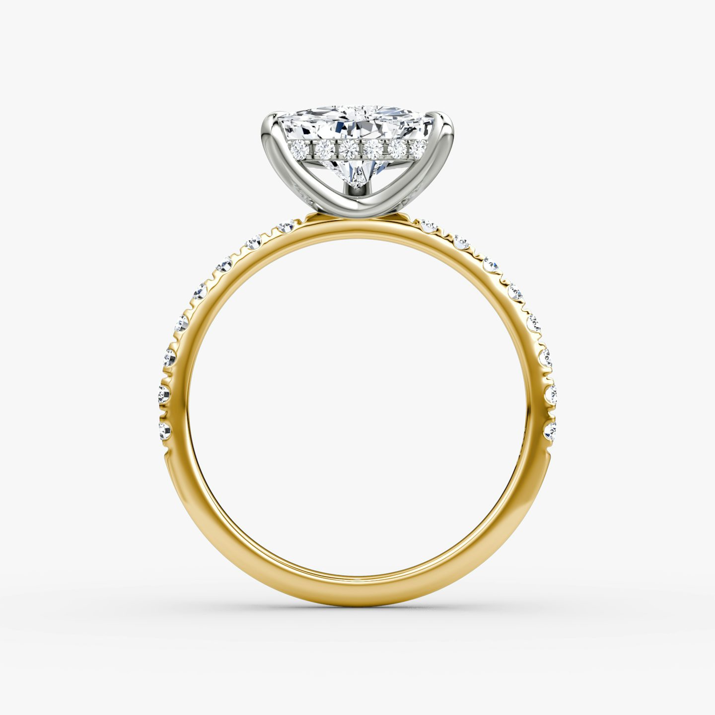 The Classic Hidden Halo | Trillion | 18k | Yellow Gold and Platinum | bandAccent: Pavé | bandWidth: large | prongStyle: Plain | diamondOrientation: vertical | caratWeight: other