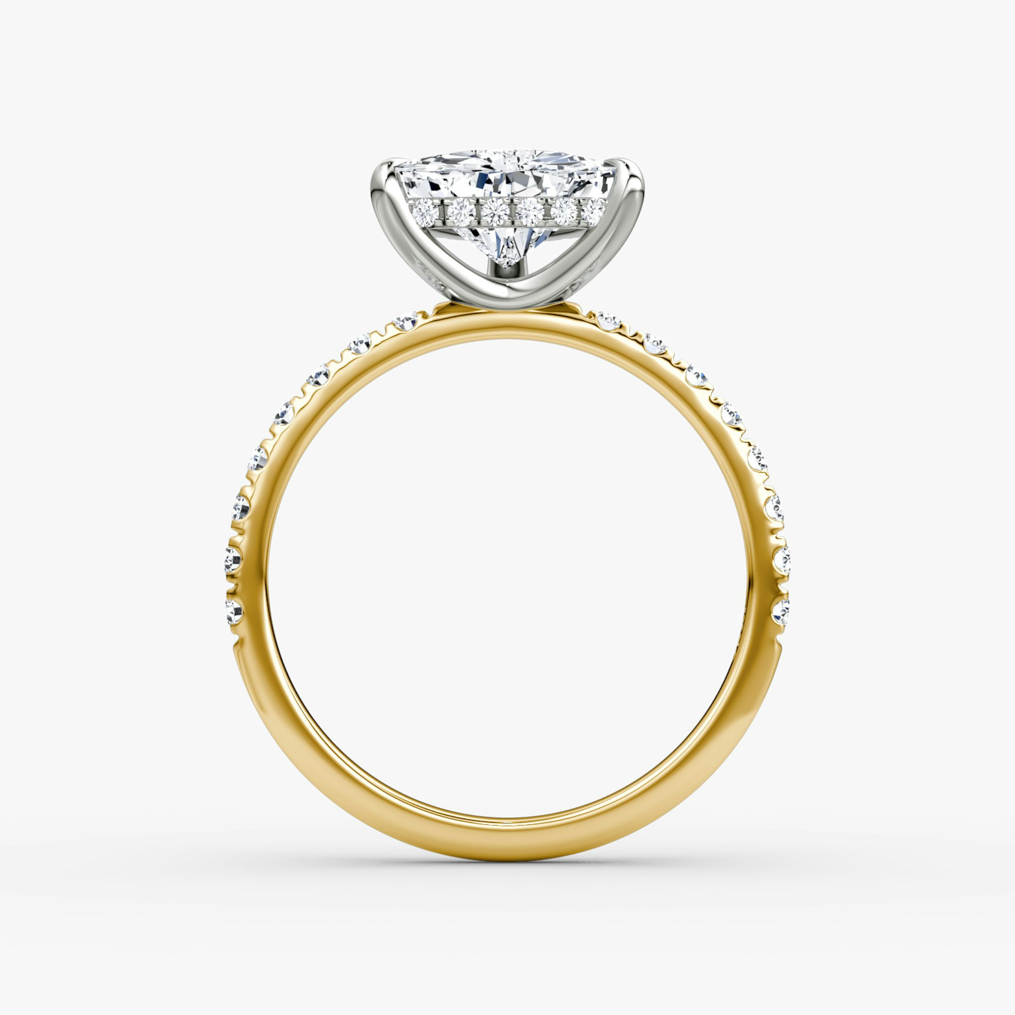 The Classic Hidden Halo | Trillion | 18k | Yellow Gold and Platinum | bandAccent: Pavé | bandWidth: large | prongStyle: Plain | diamondOrientation: vertical | caratWeight: other