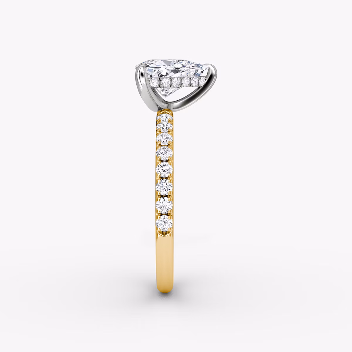 The Classic Hidden Halo | Trillion | 18k | Yellow Gold and Platinum | bandAccent: Pavé | bandWidth: large | prongStyle: Plain | diamondOrientation: vertical | caratWeight: other