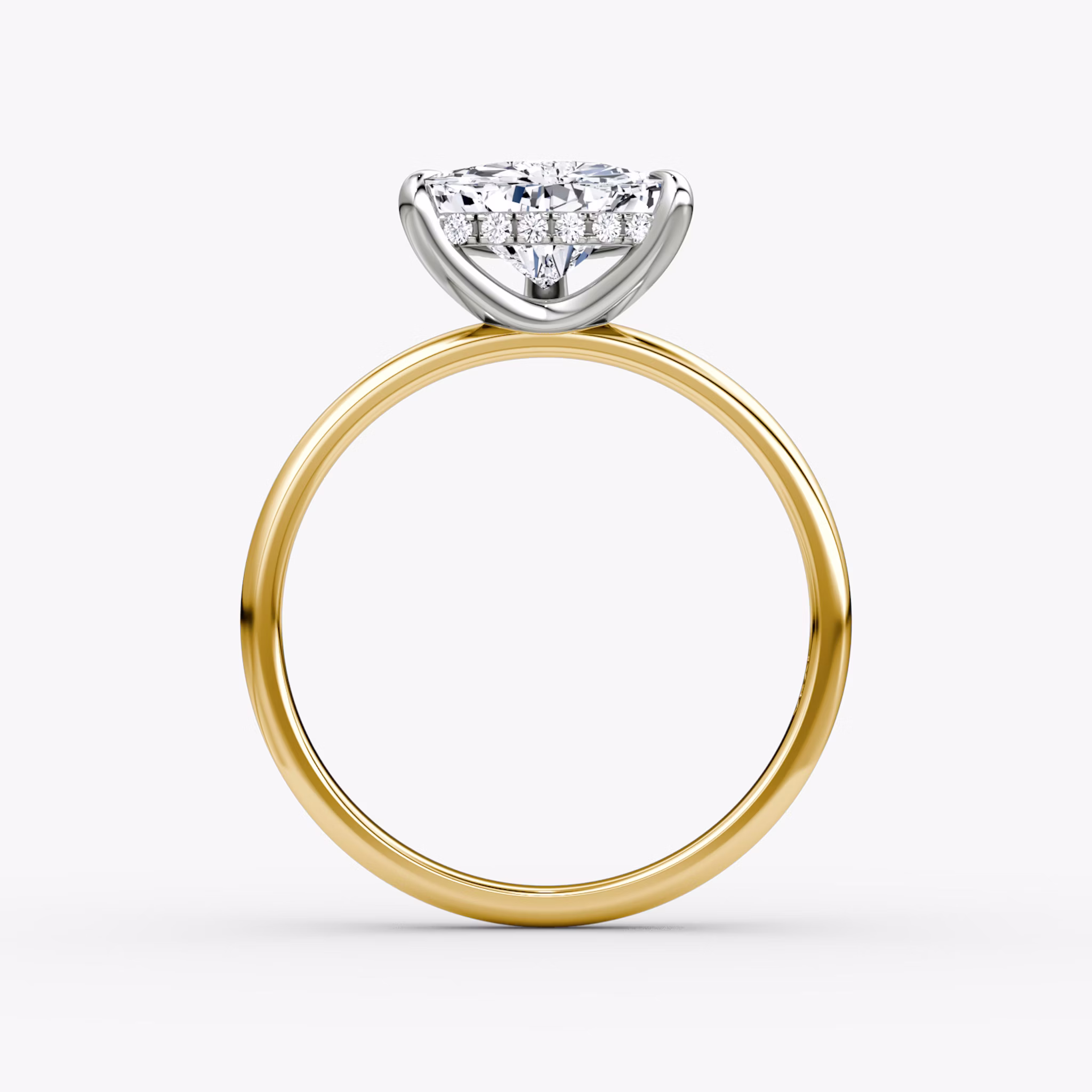 The Classic Hidden Halo | Trillion | 18k | Yellow Gold and Platinum | bandAccent: Plain | bandWidth: large | prongStyle: Plain | diamondOrientation: vertical | caratWeight: other
