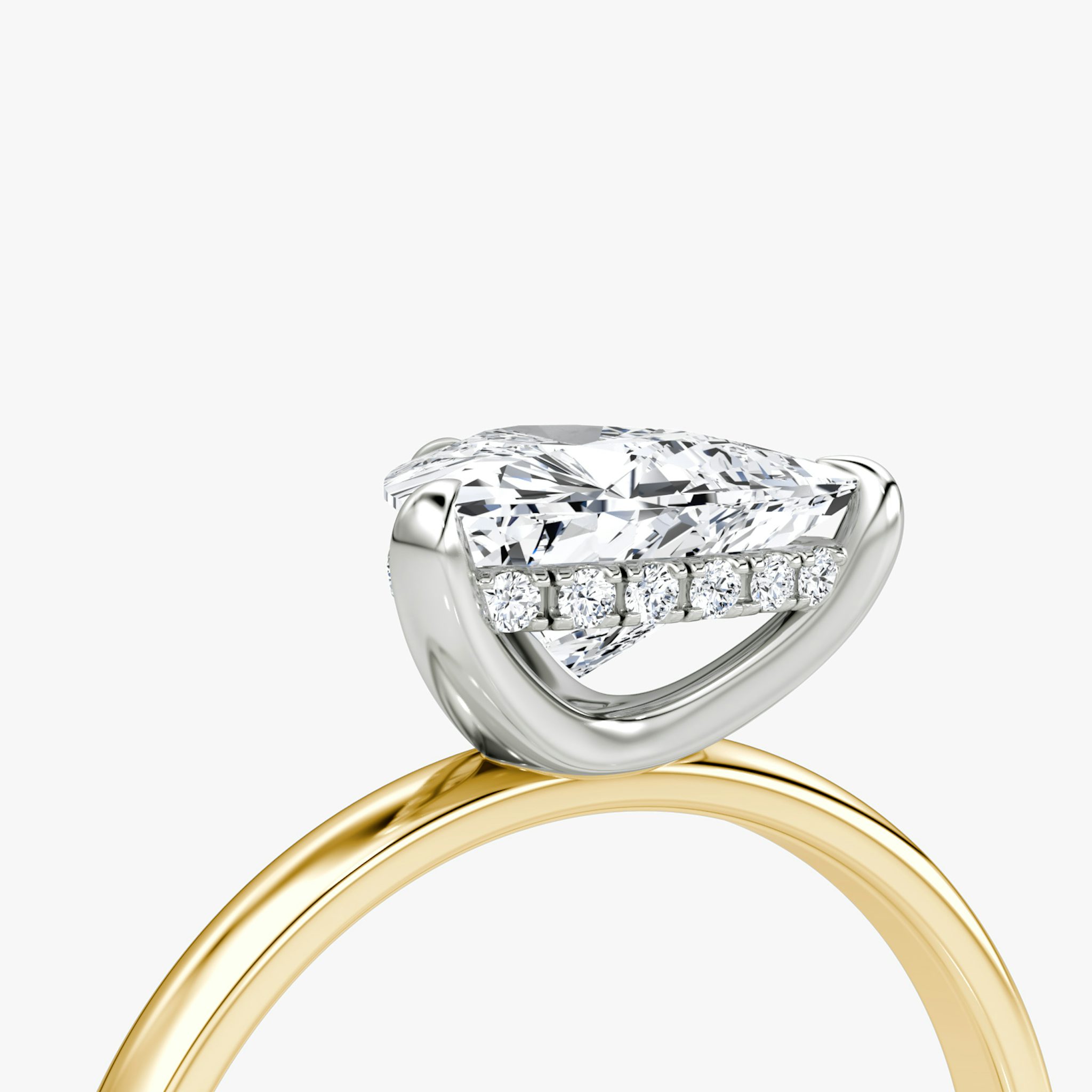 The Classic Hidden Halo | Trillion | 18k | Yellow Gold and Platinum | bandAccent: Plain | bandWidth: large | prongStyle: Plain | diamondOrientation: vertical | caratWeight: other