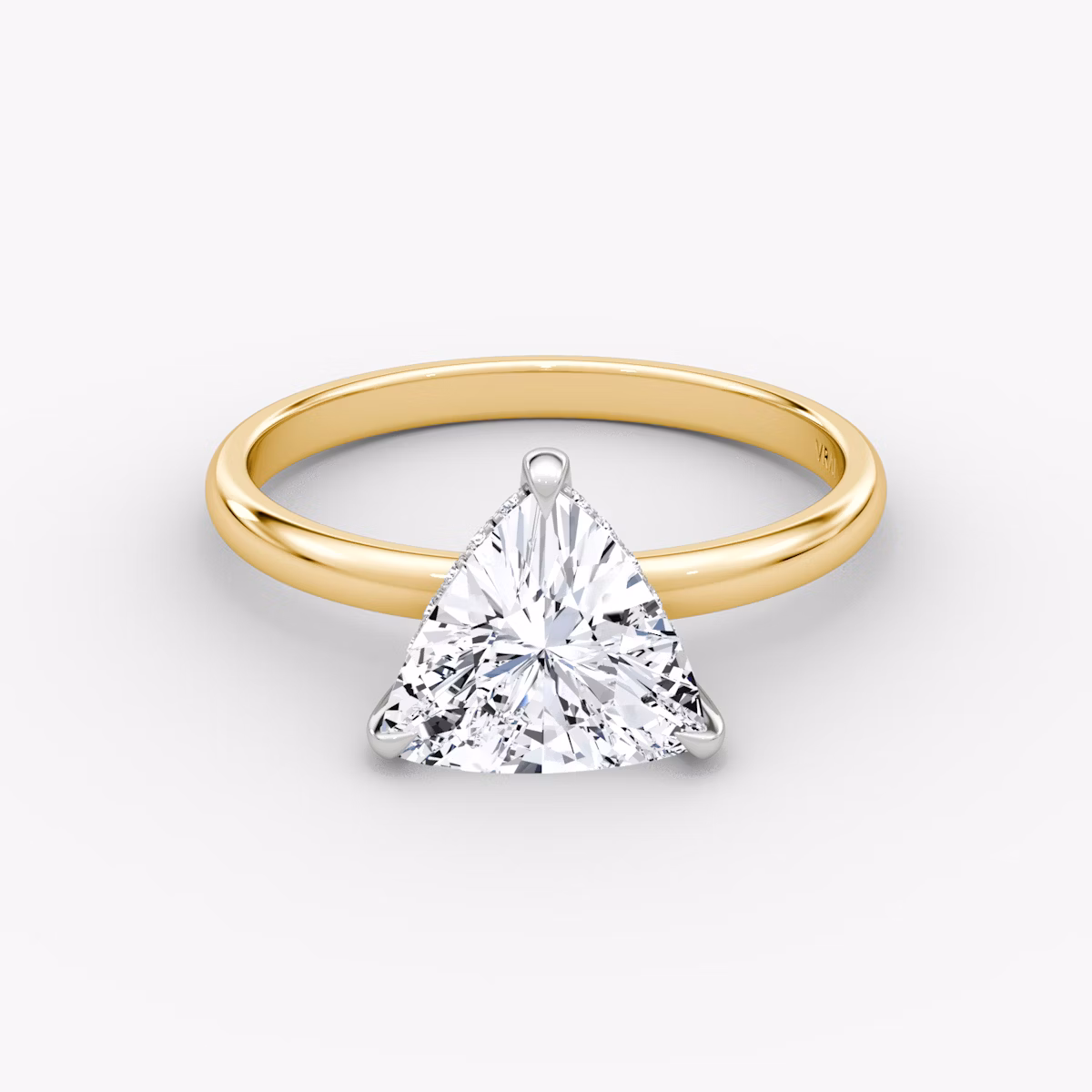 The Classic Hidden Halo | Trillion | 18k | Yellow Gold and Platinum | bandAccent: Plain | bandWidth: large | prongStyle: Plain | diamondOrientation: vertical | caratWeight: other